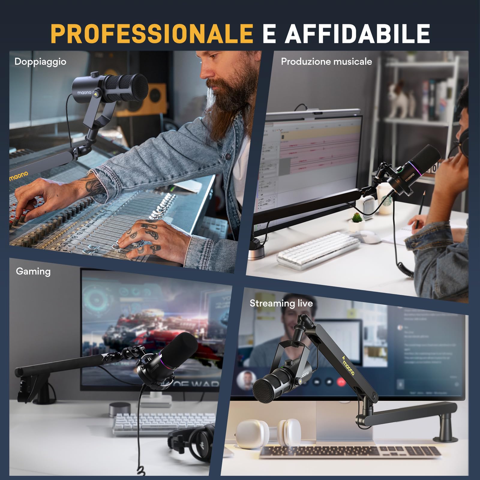 MAONO Bras Microphone - Bras Microphone Low Profile avec Gestion de Câbles, Espace de Travail Épuré, Pince de Bureau, Réglage Précision pour Podcast/Streaming/Gaming/Bureau Domicile - BA92 Noir