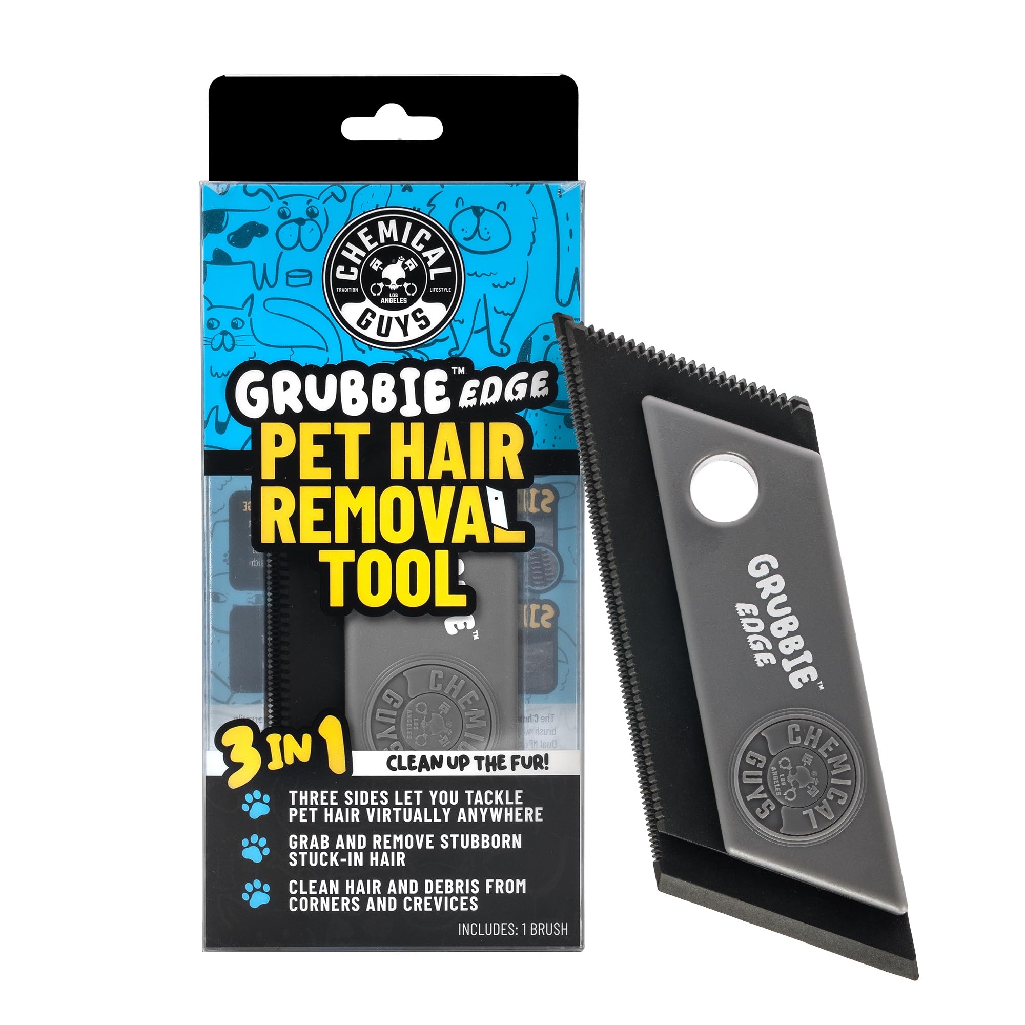 Chemical Guys Grubbie Edge Pet Hair Removal Tool Reusable Pet Hair Lint Remover for Car Interiors Upholstery Carpets