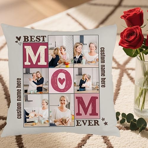 Miniatura 5 de Customizable Decorative Pillowcase Using 6 Photos and Message for Mom, Cozy Cushion offering a Meaningful Gift for Family Birthdays Holidays or