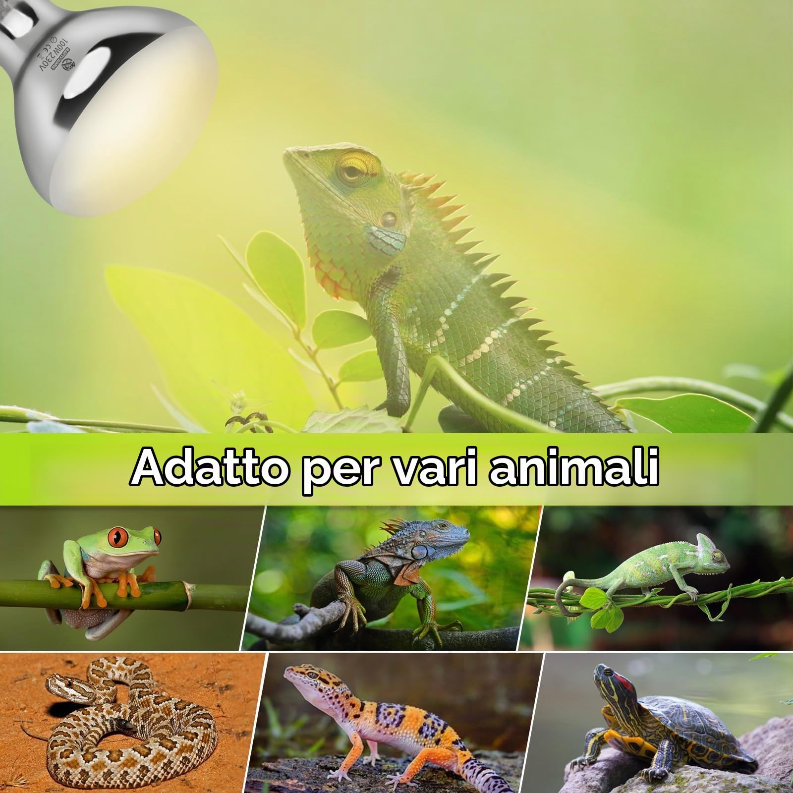 Lampada Termica per Rettili UVA UVB, Lampada UVB da 100W per Rettili, Riscaldante Tartarughe E27 UVA UVB per Rettili, Serpente, Lucertola