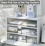 Hacaroa 3 Tier Mini Desk Organizer with 6 Drawers, Plastic Desktop Drawers Storage Box, Stackable Makeup Organizer Craft Storage Case for Office, School, Bathroom, Detachable Design, White