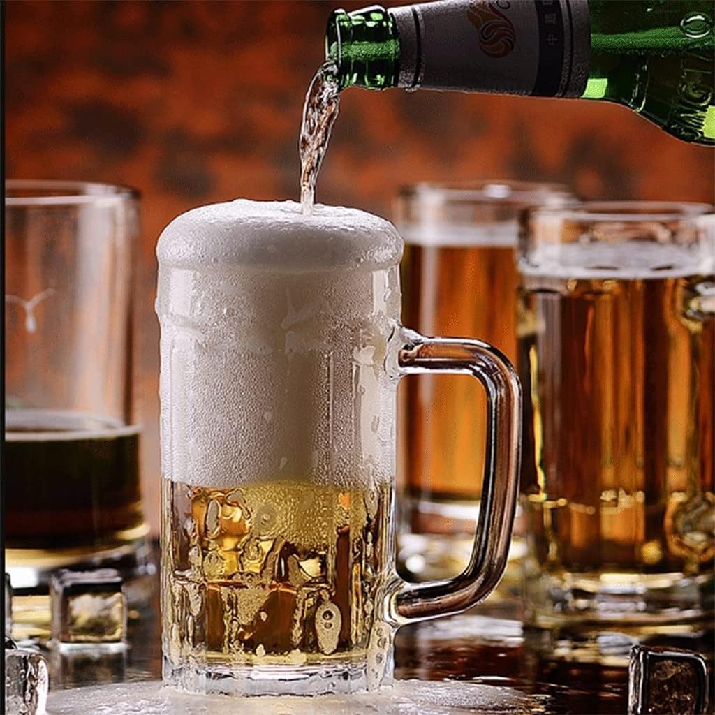 SwePer Bierkrug aus Holz, nordischer Bierbecher, Bierkrug-Set, Glaskrüge mit Henkel, klassische Biergläser for den Gefrierschrank, Bierbecher, Bierglas-Trinkgläser, 465 ml, 2 Stück Bierkrug
