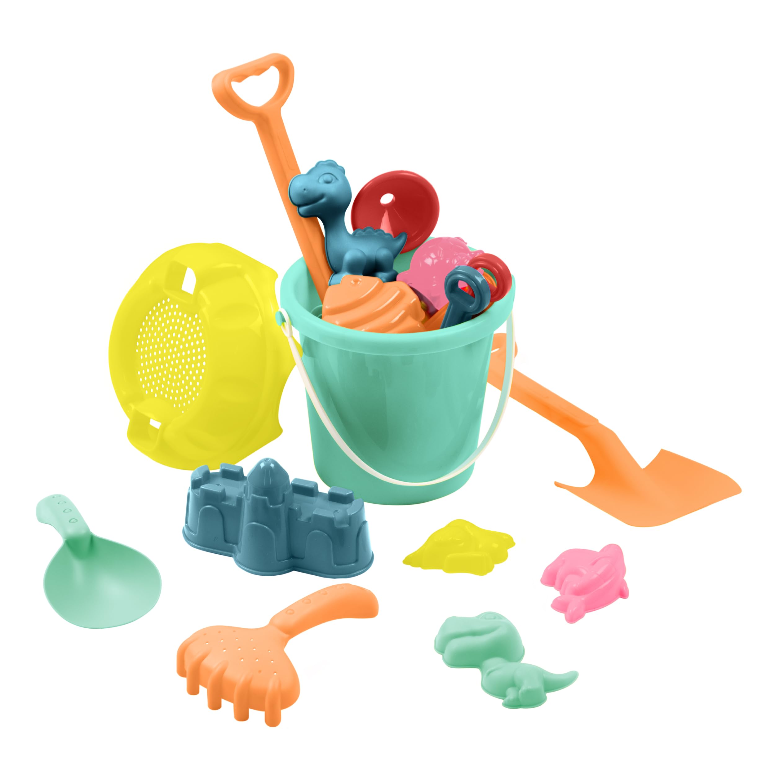 Activo 25 Piece Kids Beach Bucket and Spade Set Sand Toys with Moulds Rake Sieve Complete Outdoor Sand Play Set for Toddlers