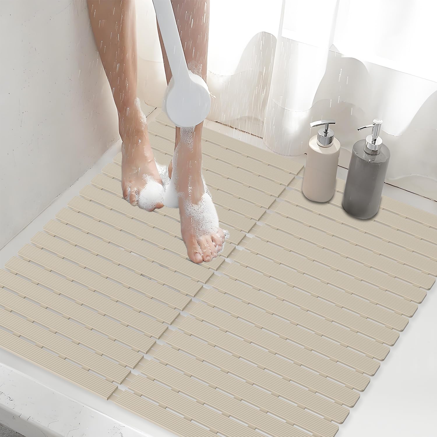 ​Shower Mat Non-Slip Bath Mat for Tub and Shower Stall,236 Suction Cups with Drain Holes, Quick Dry Machine Washable, Extra Grip for Stand Up Showers,
