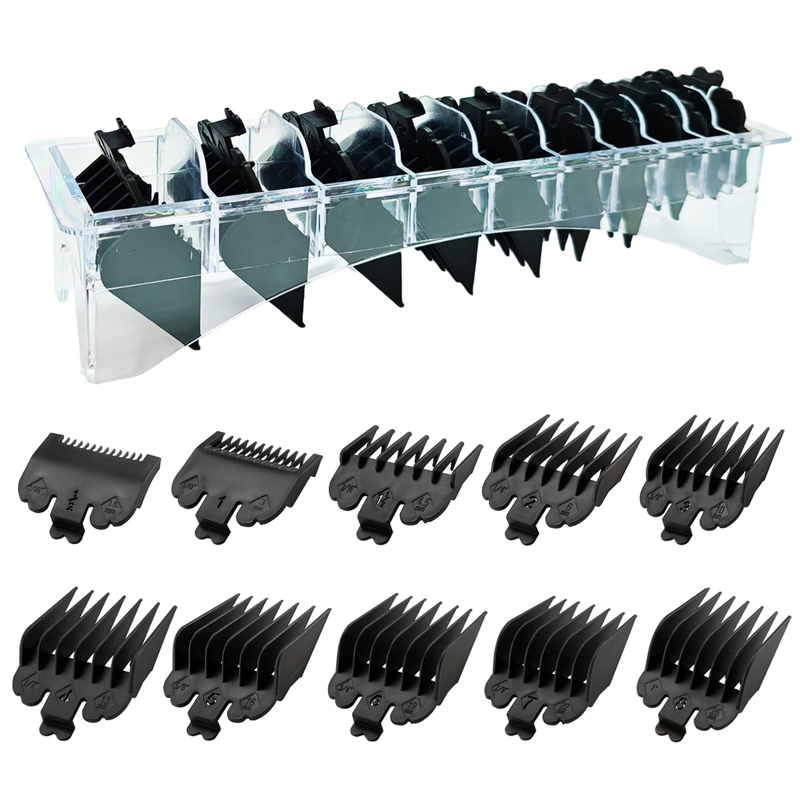 10 Piece Clipper Guards Set for Wahl Babyliss FX870 & More(Black)