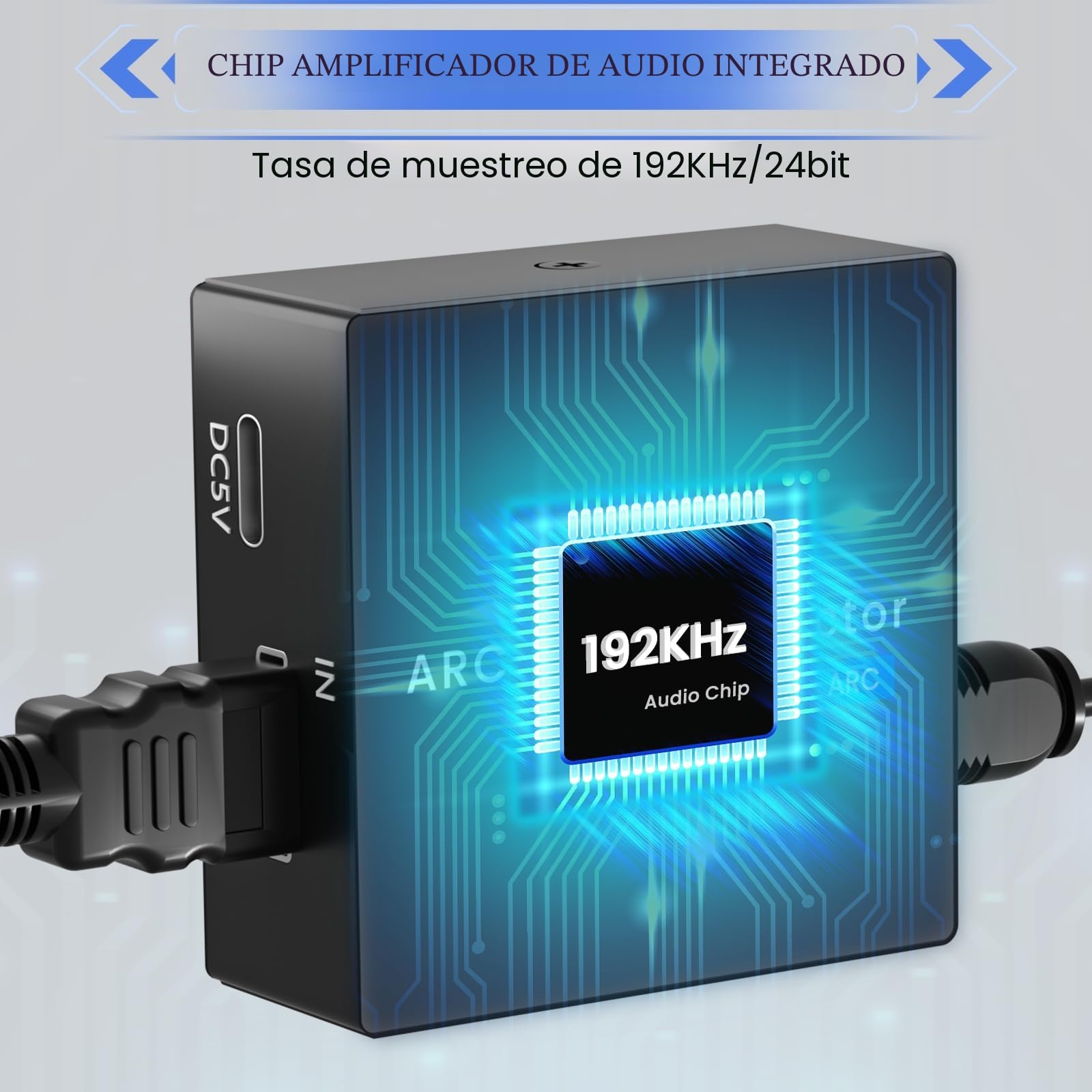 Adaptador HDMI ARC,192kHz Extractor de Audio HDMI ARC Viene con Cables ópticos y de 3,5 mm,El Convertidor DAC es Adecuado Para Sistemas de Audio Estéreo y Amplificadores