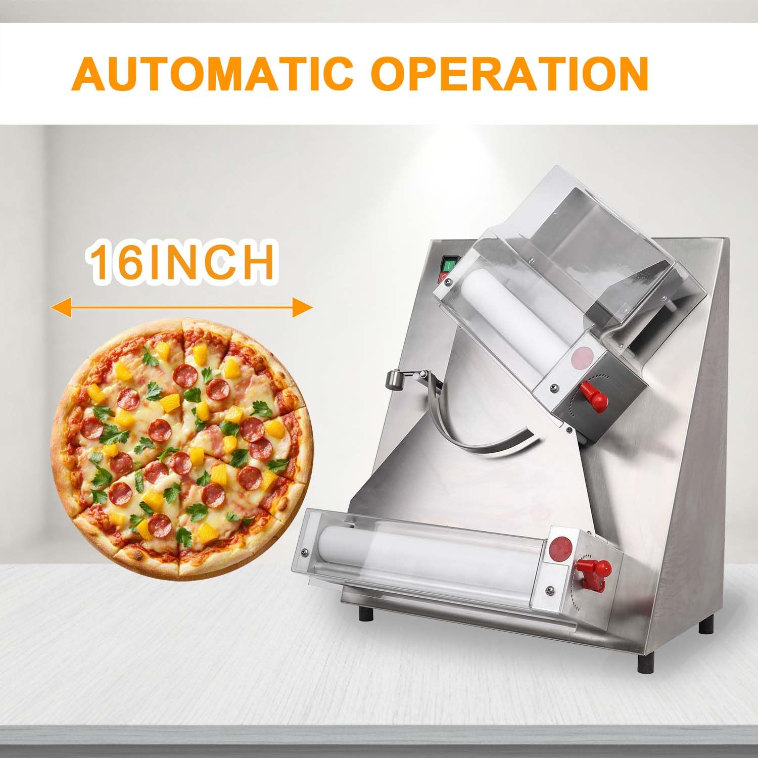 CHEF PROSENTIALS 16 inch Automatic Dough Sheeter, Commercial Pizza Maker Machine, Croissant Bread Press