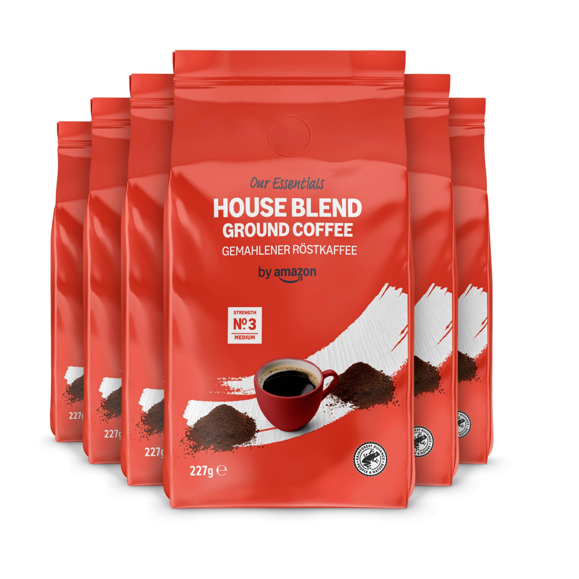 by Amazon House Blend Ground Coffee, Medium Roast, 1.36 kg (6 Packs of 227g)- Rainforest Alliance CertifiedRainforest AllianceRainforest AllianceRainforest AllianceRainforest Alliance