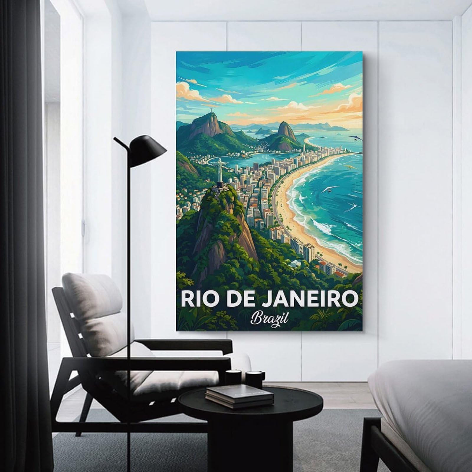 Junmoney Rio De Janeiro Cityscape with Christ The Redeemer Wall Picture Print 08x12inch(20x30cm), for Home Office, Desk Area Or Studio, Home Office Artwork with Decorative Appeal