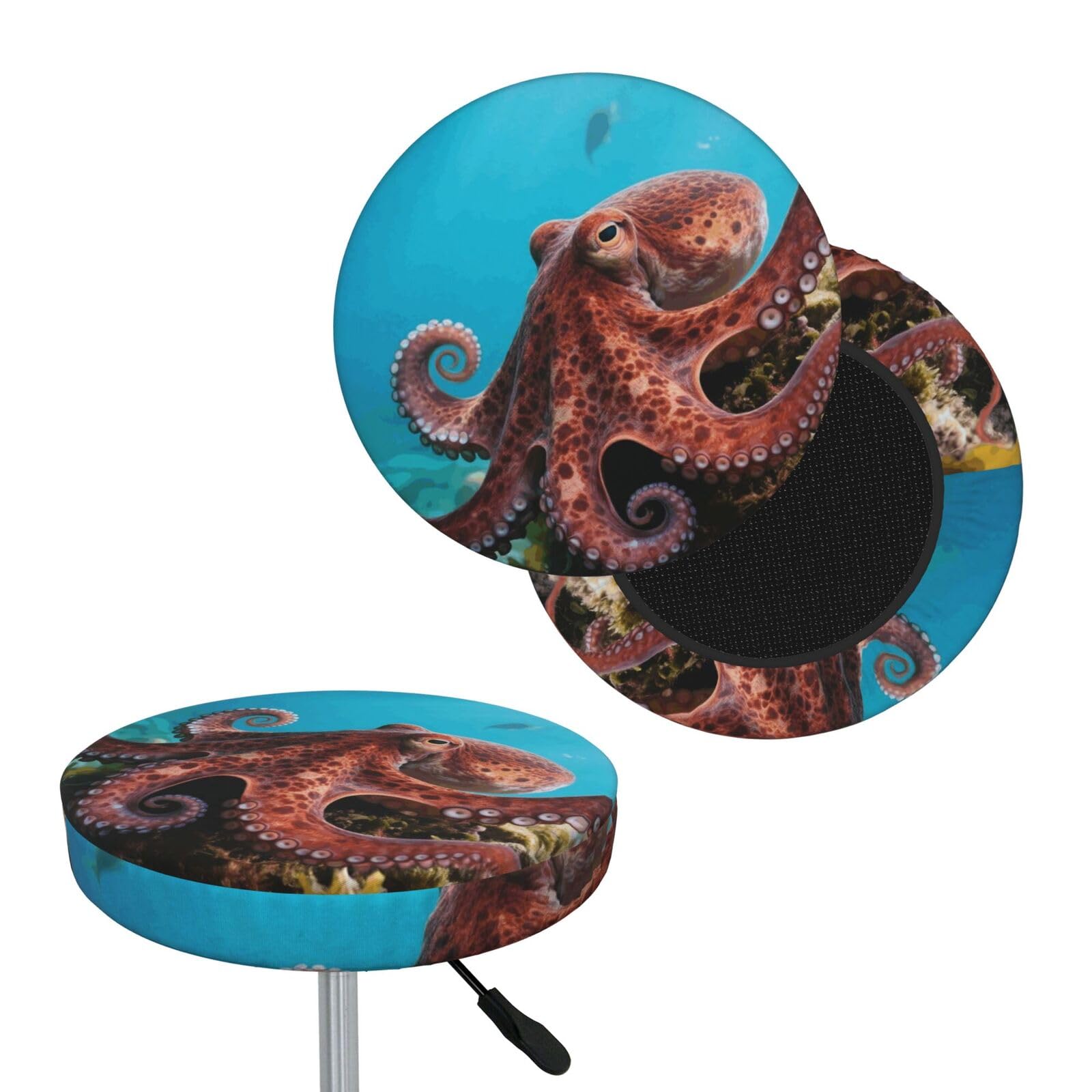 FekiLoot Octopus Round Bar Stool Covers Stretch Washable Bar Stool Covers Dustproof Slipcover Bar Chair Covers with Elastic Band for Bar Kitchen Living Room Decor 14 Inch