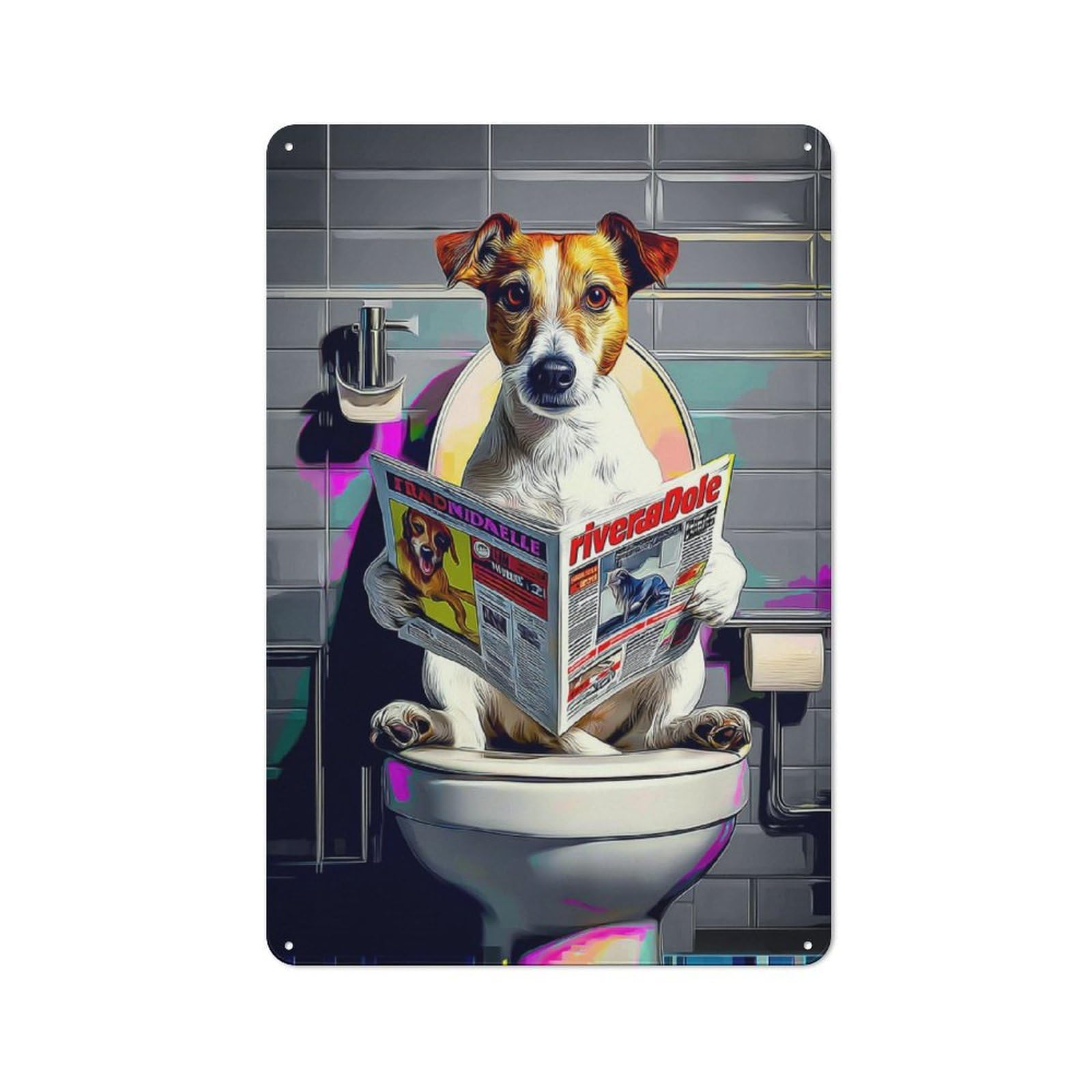 Junmoney Dog Reading Newspaper On Toilet-25 Vintage Tin Sign 30X20cm, Country Style Bistro Wall Plaque For Bakery, Diner, Cafe Or Family Room