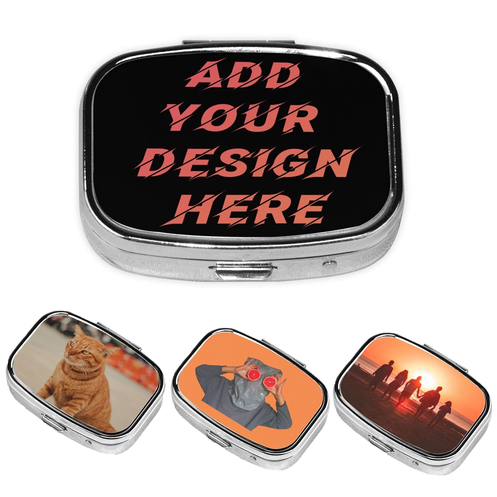 Custom Pill Case Personlized Pill Box Design Your Own Photo Name Logo Mini Portable Medicine Box for Pocket Purse Travel (Square)