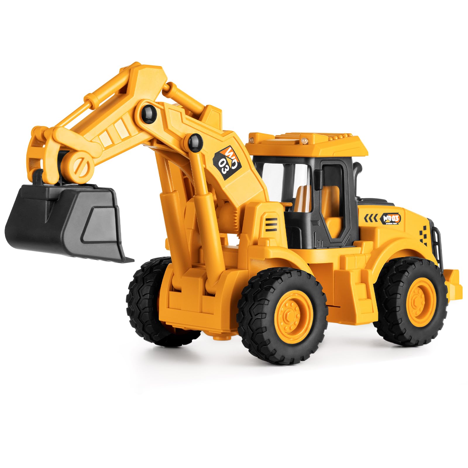 11" Excavator Toy, 1: 18 Scale, Rolling Wheels Inertia-Powered, Heavy‑Duty Plastic, with Lights &amp; Rumbling Action, Working Boom &amp; Bucket, Indoor/Outdoor Sandbox Vehicle for Ages 3 + - Easter Gifts