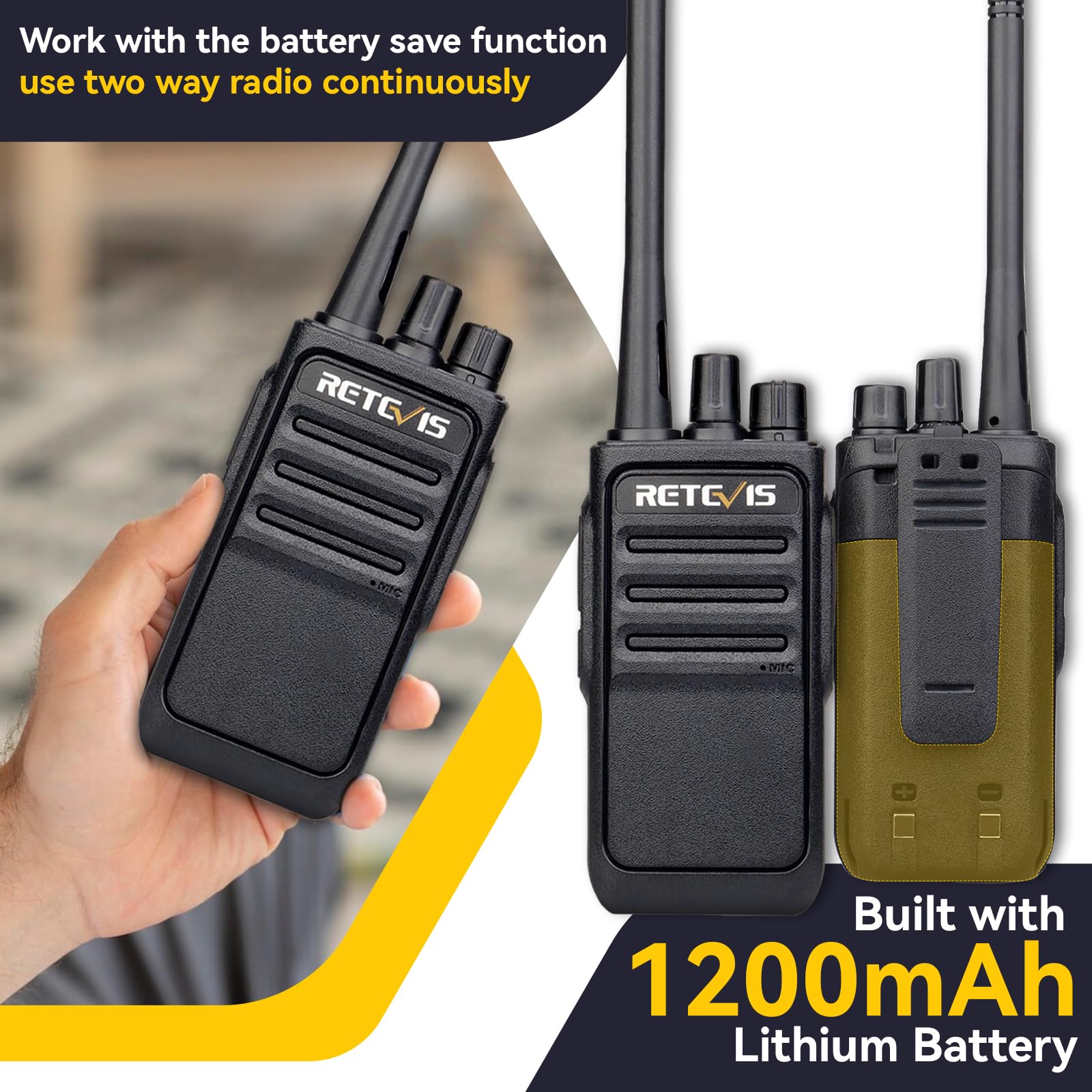 Retevis RT617 Walkie Talkie, 16 Kanałów Krótkofalówki, 1200 mAh, VOX, Mikrofon Niemagnetyczny, Radio Pmr Bez Licencji, Akumulator, Podróż, Przygoda Na Świeżym Powietrzu(1 Para, Czarny)