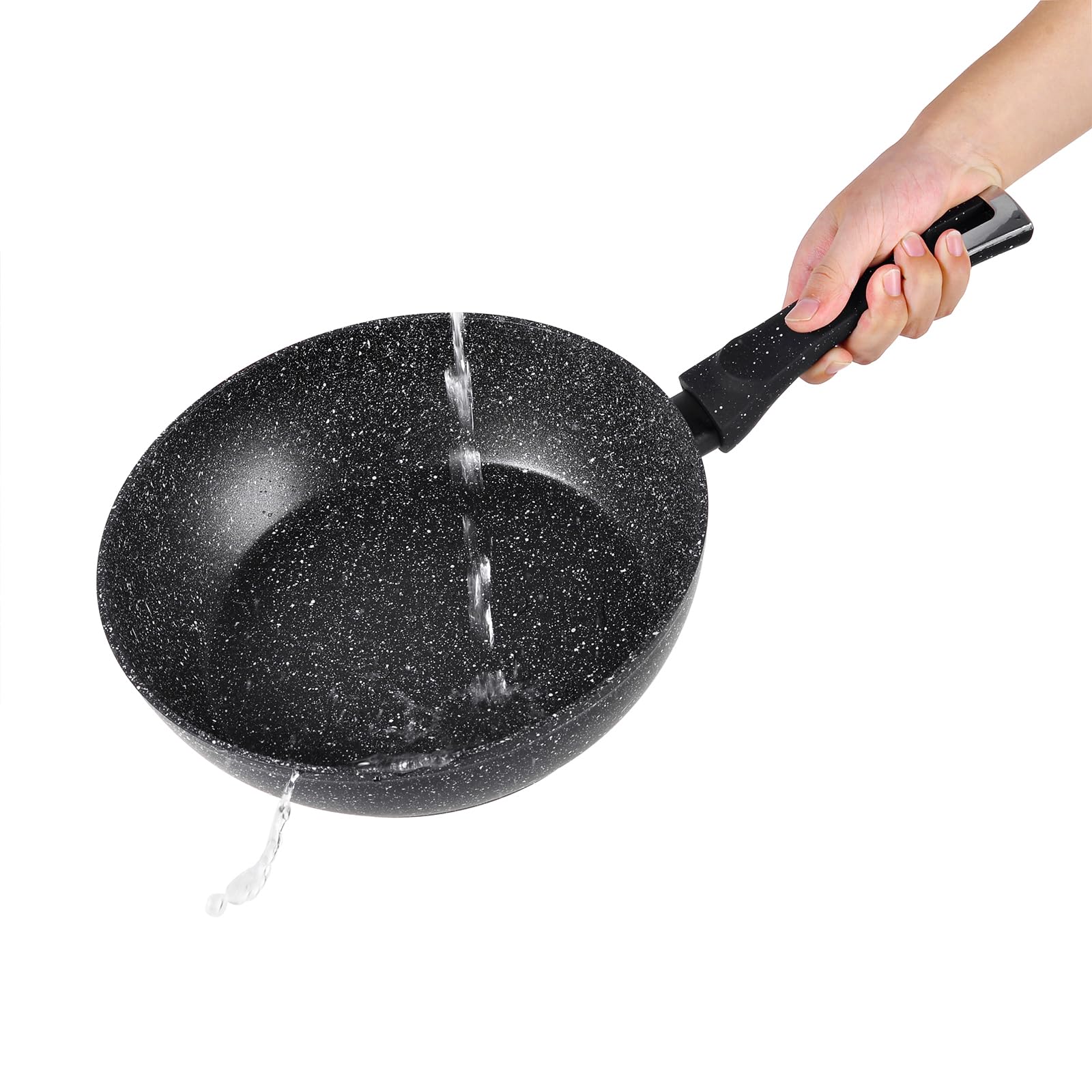 Rainberg Poêle profonde avec couvercle, poêle à frire en granit antiadhésive avec couvercle, compatible avec l'induction (noir, 28 cm)