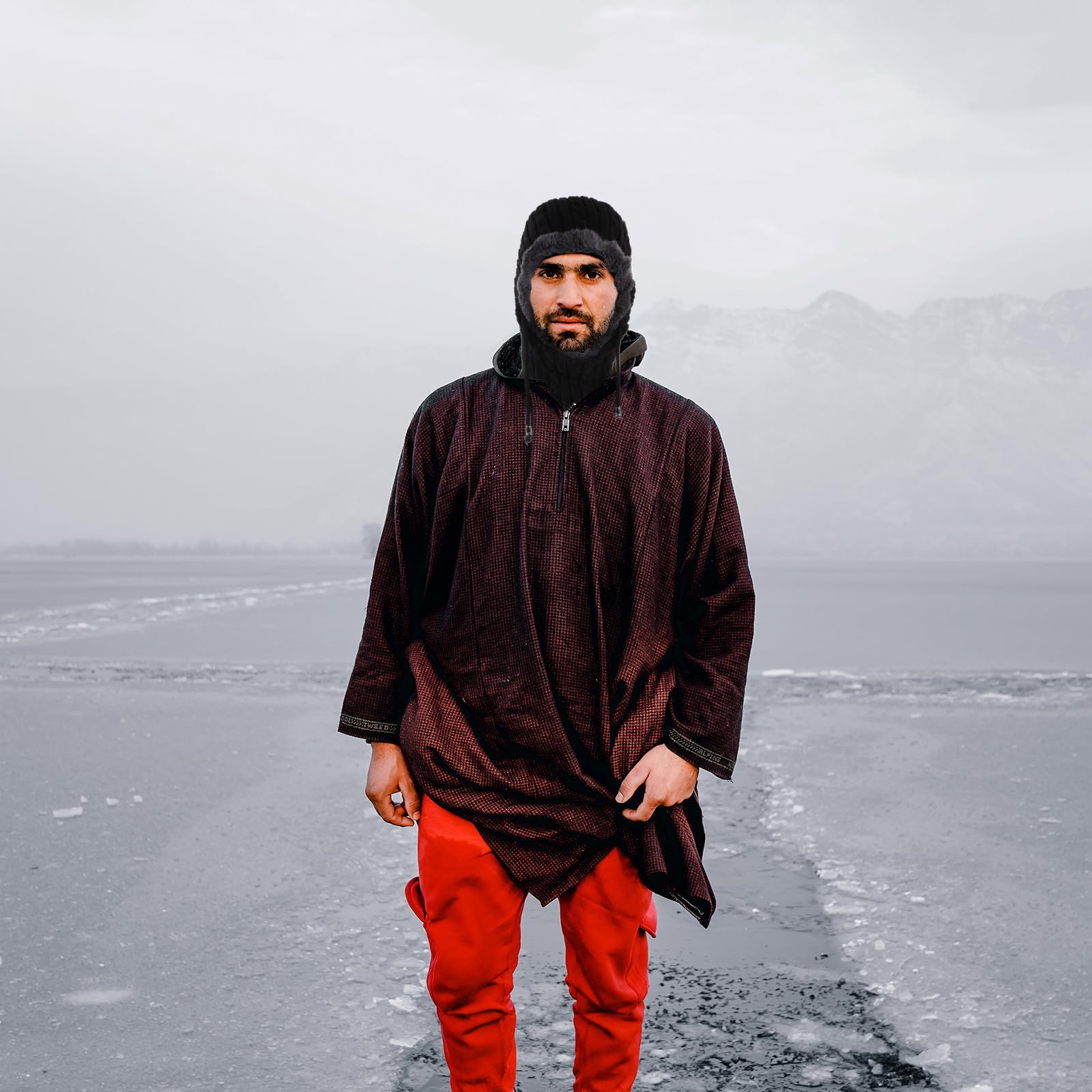 Unisex Wintermütze mit Schal, Plüsch, Schwarz, für Radfahren