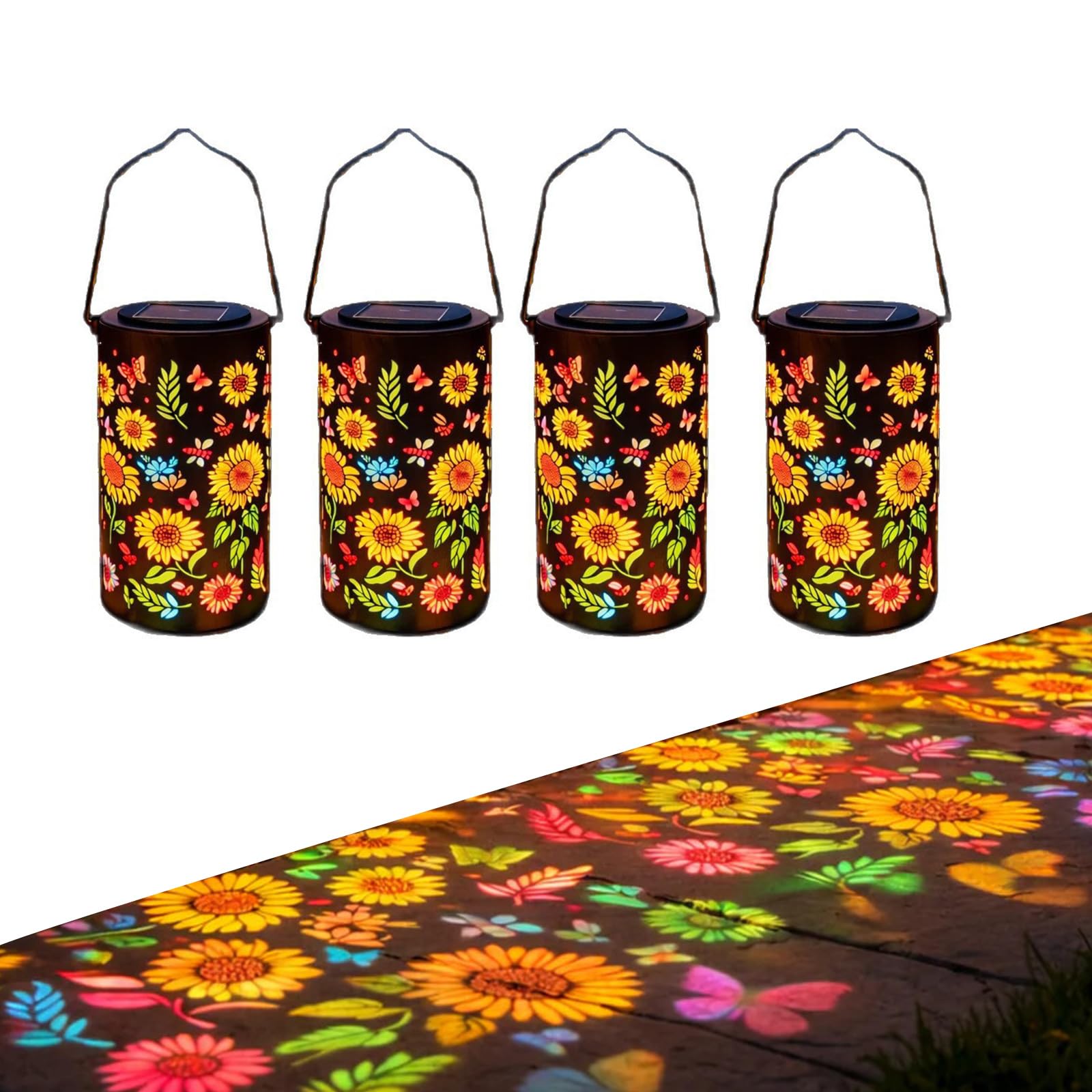 WeatherResistant Metal Sunflowers Glowing Outdoor Hanging Lights for Yard Fence LED Solar Yard Light