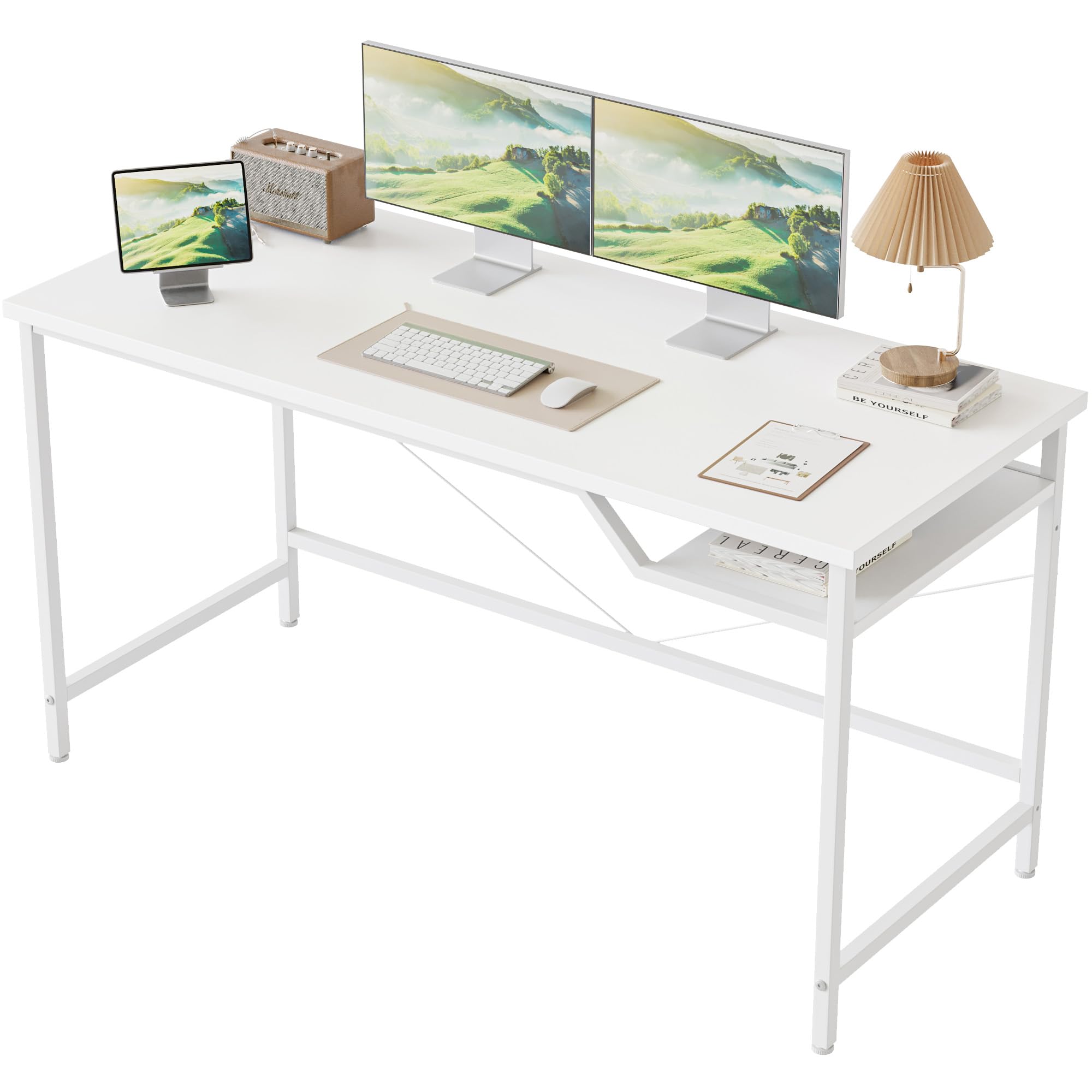 Mericonia Escritorio para Computadora 120 cm, Escritorio Gaming para Espacios Pequeños, Escritorio de Oficina en Casa de Estilo Minimalista Moderno, Escritorio para Estudiantes, Blanco