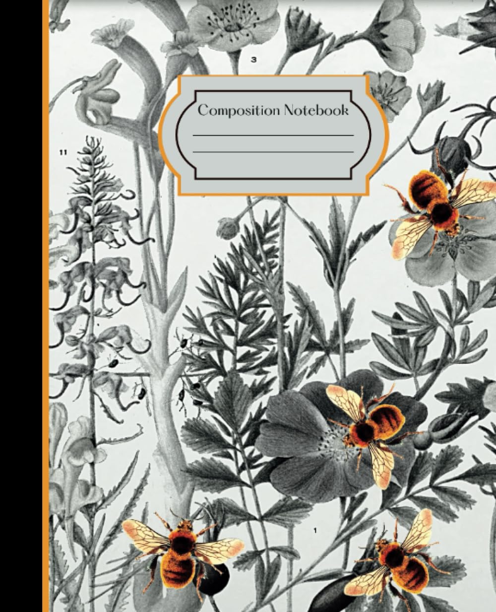 Composition Notebook: College Ruled (lined) Notepad with beautiful Vintage Watercolor Honey Bees & Flowers Design