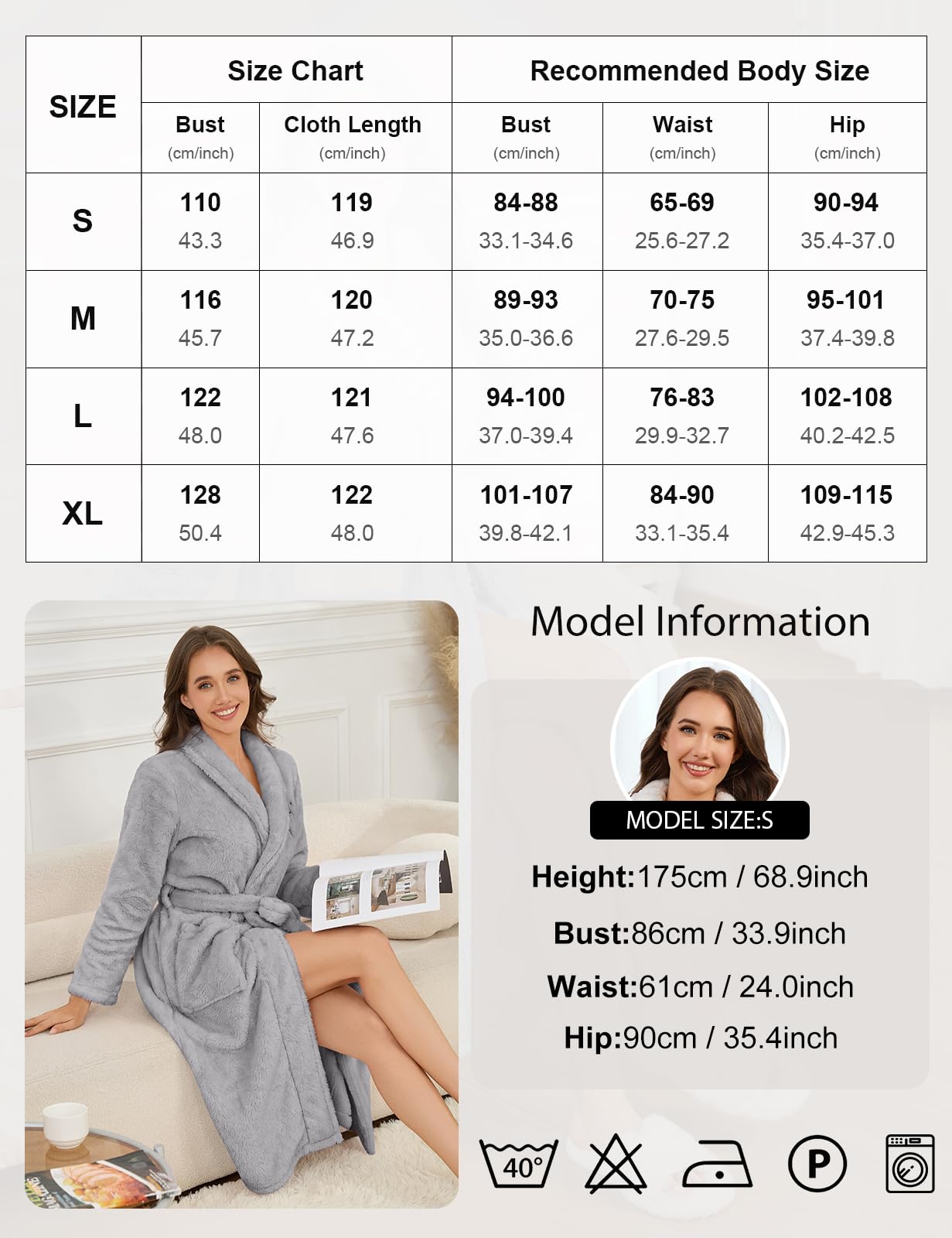 Peignoir de Bain Femme Robe de Chambre Polaire Hiver Longue Chaude