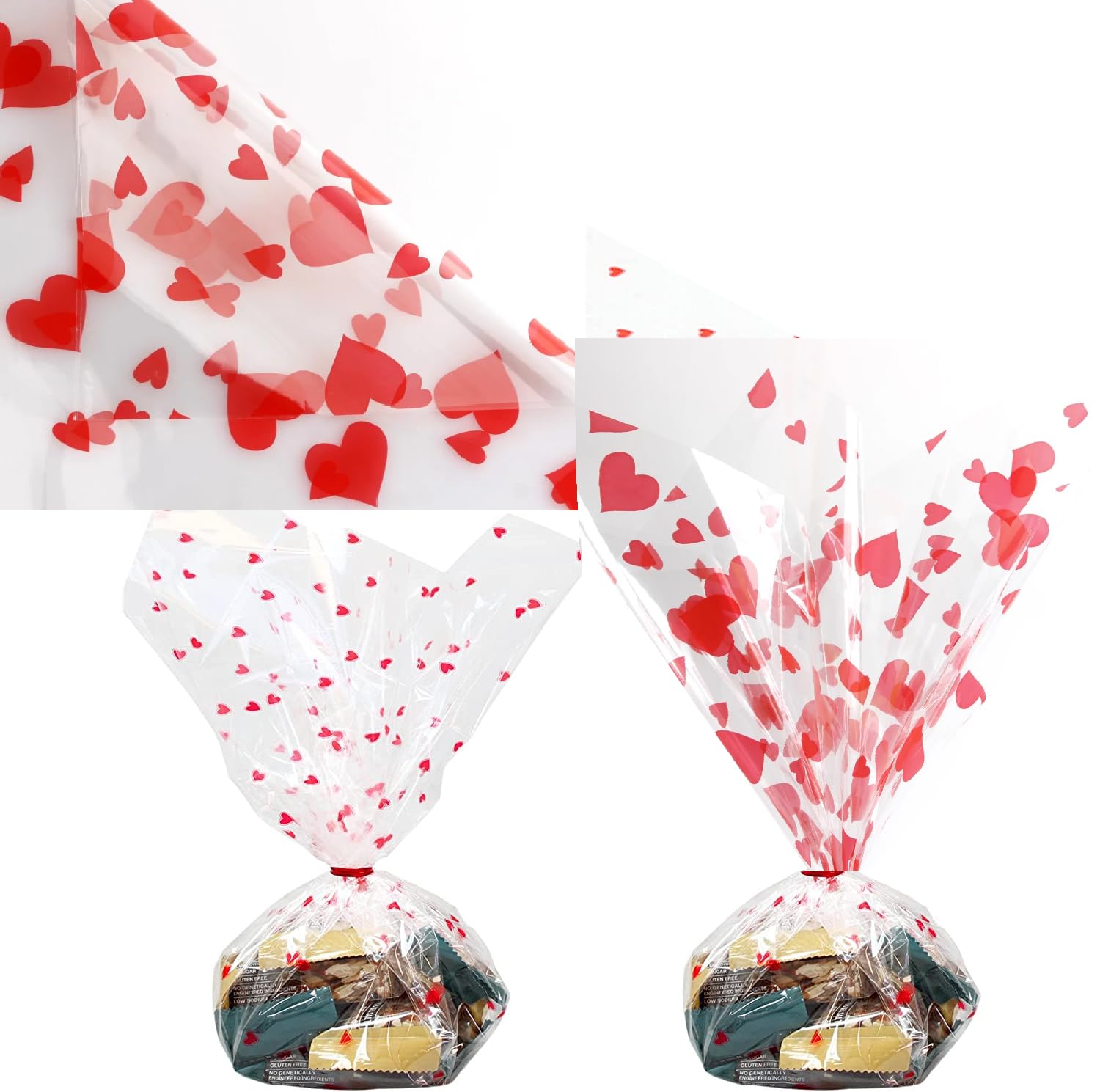 Rosy.Moment Heart-Shape Packing Roll Transparent Clear Cellophane Wrap Roll, Flowers Baskets Food Gift Wrap for Valentines Day, Wedding, Anniversary, Mother's Day thickness 2.3cc Size 70Cm X 20Meters