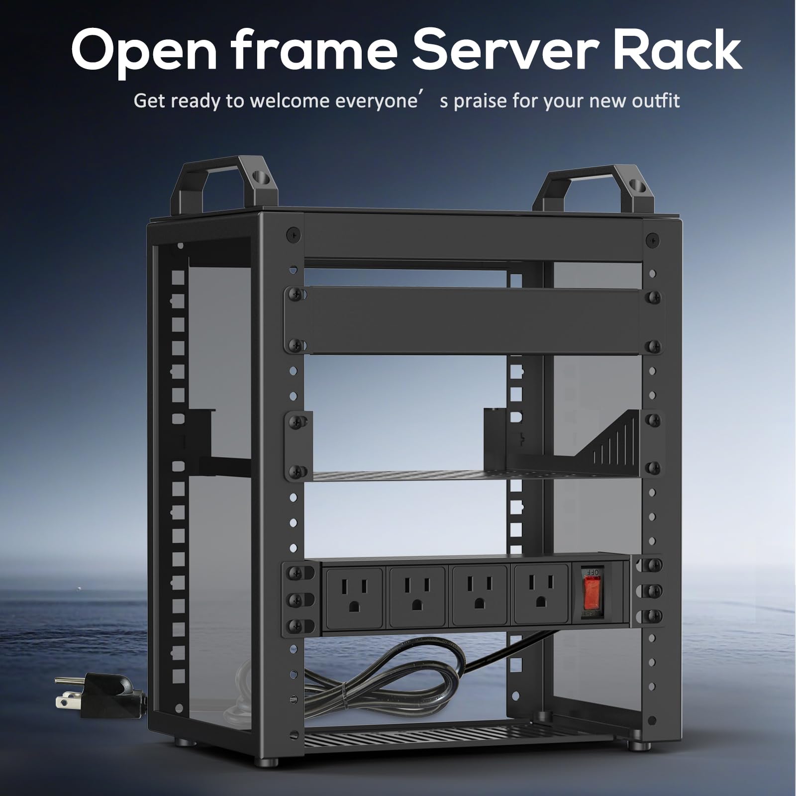 Mini estante de servidor de 10 pulgadas, estante de red 6U con alimentación PDU de rack | Profundidad de 20 cm. Adecuado para equipos de TI, redes, servidores, equipos de audio y video.