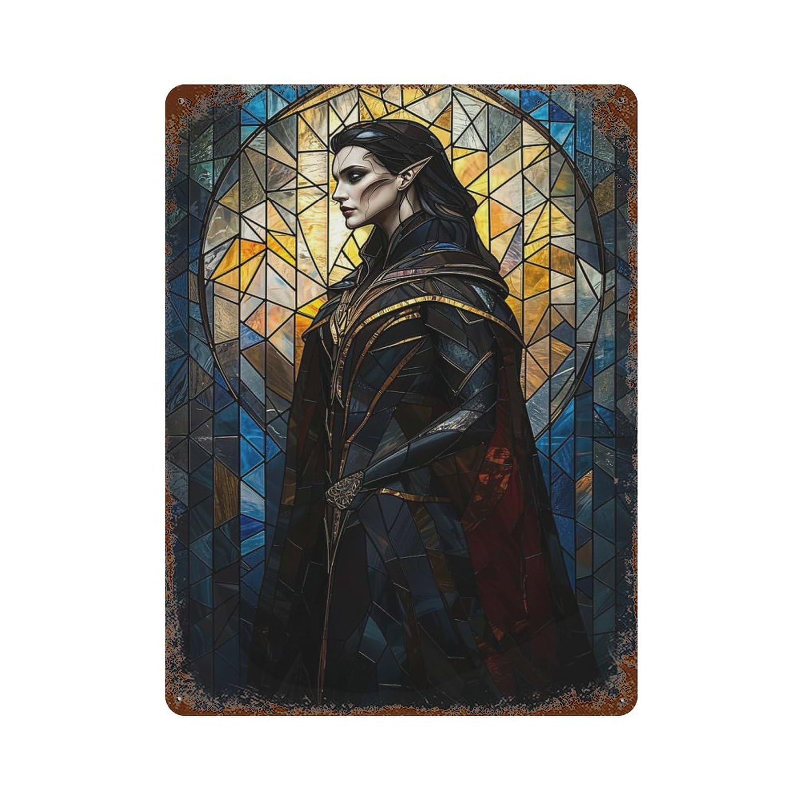 Vampire Stained Glass 15.7"x11.8" Distressed Metal Wall Sign, Shabby Chic Decor for Office, Studio And Wall Decor