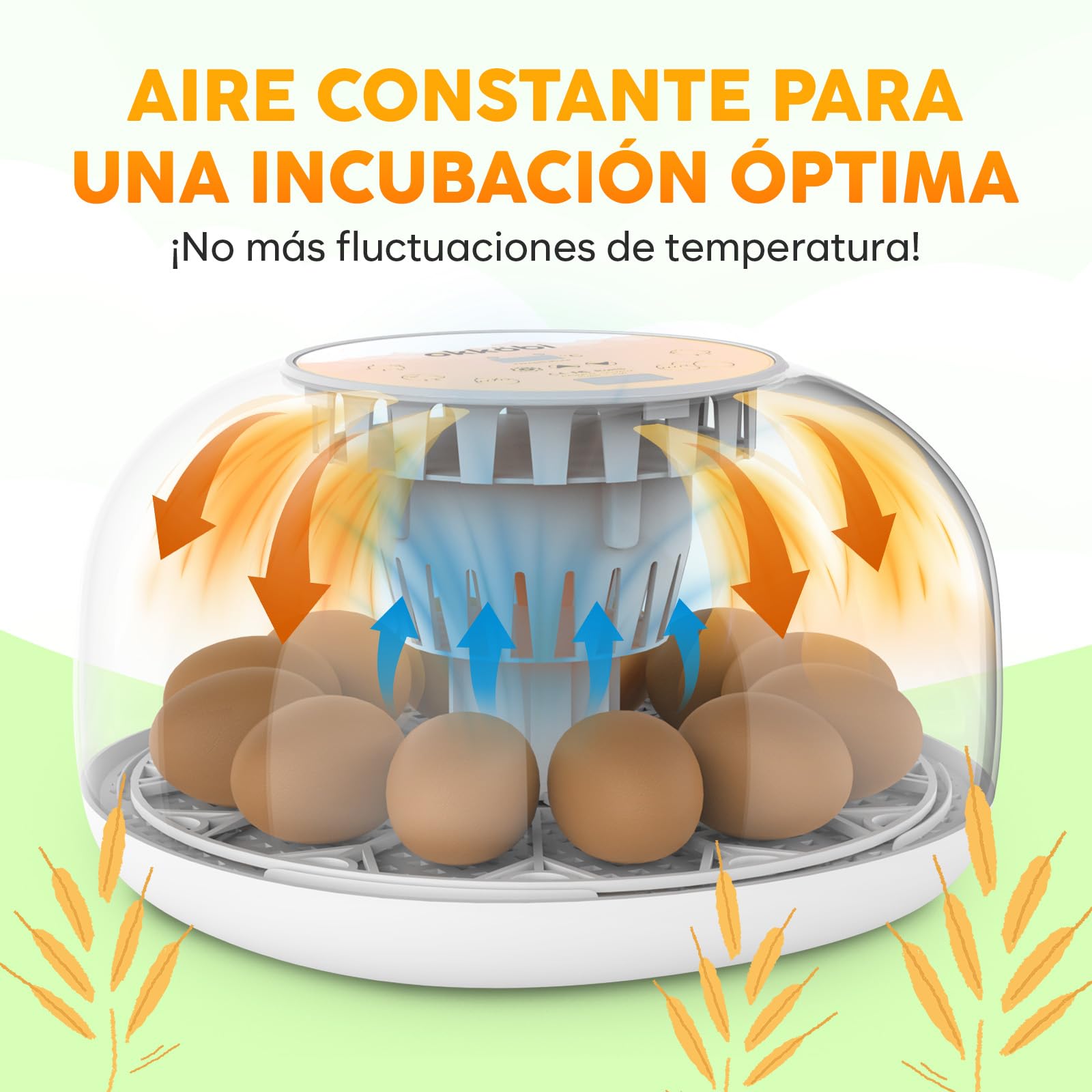 Okkobi M12 - Incubadora Huevos Gallina Automática - Volteo Automático y Control de Humedad - Chocadeira Ovos Automática - 12/24 huevos, Vista 360°, fácil de usar y limpiar - Blanco y naranja
