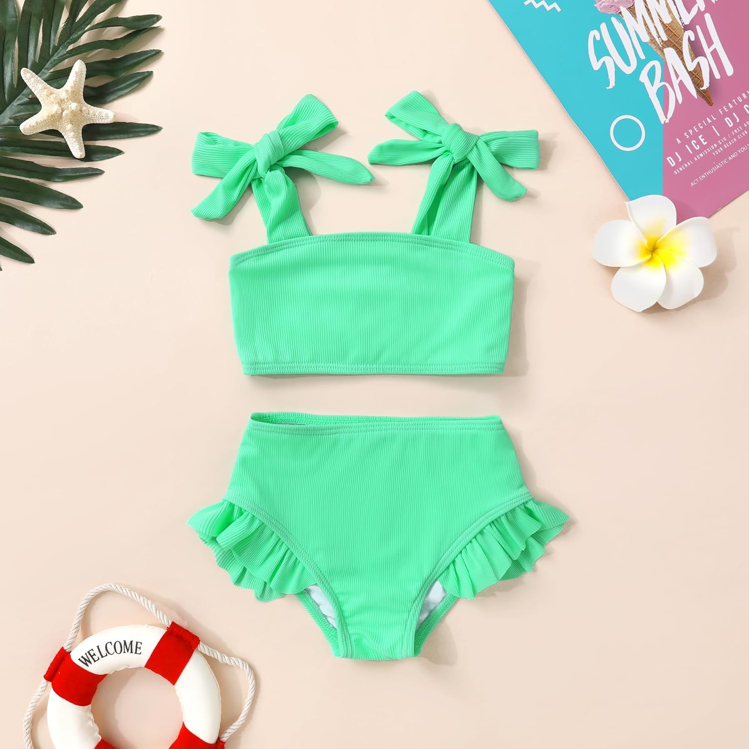 YOUNGER TREE Toddler Baby Girls Swimsuit Two Piece Solid Color Stripe Swimwear Summer Beach Bikini Bathing Suit - Image 2