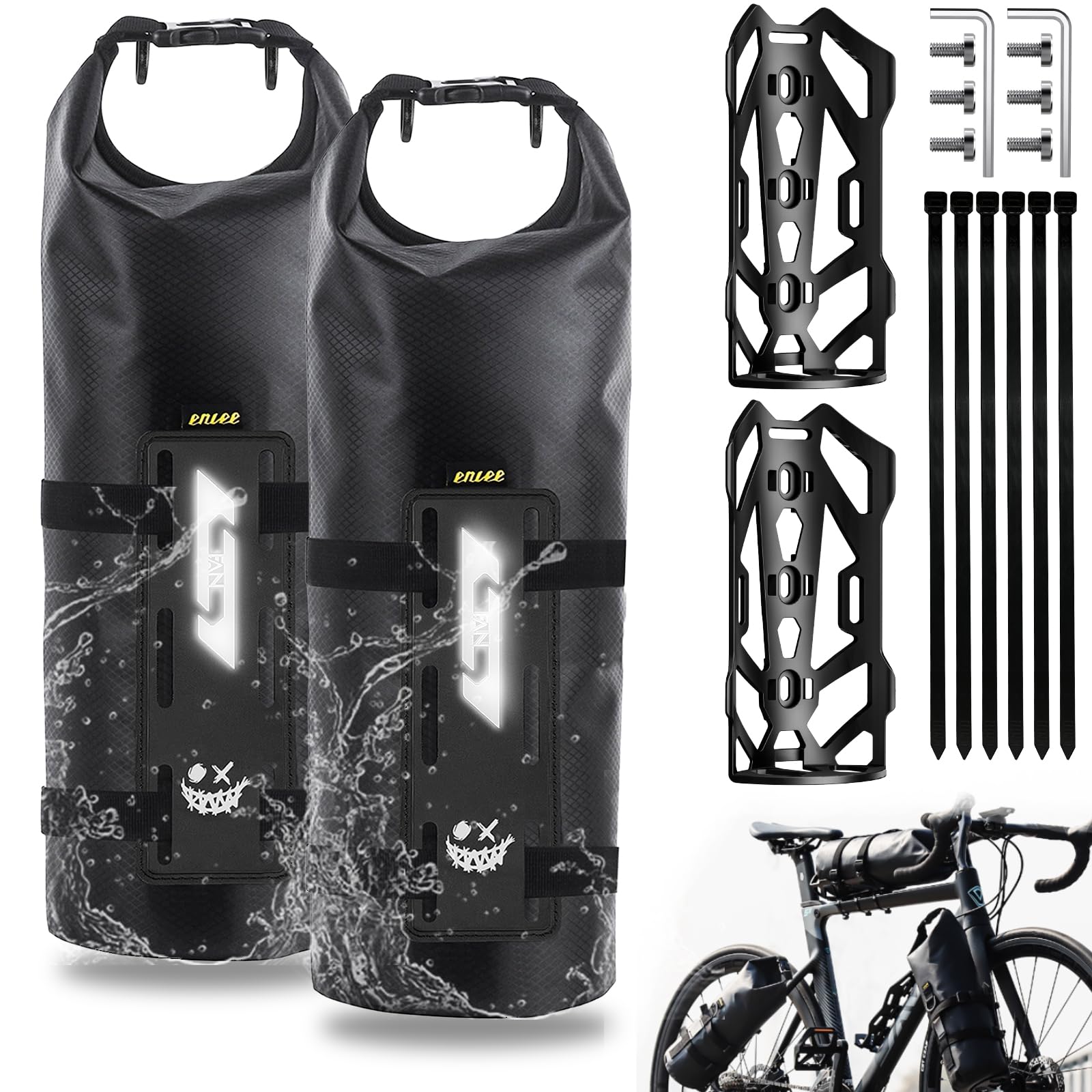 8.5L 2 Stück Gabeltaschen Fahrrad Wasserdicht Fahrradtasche Vorderrad mit Vielseitiger Halterung Rolltop Fahrrad Rahmentasche Bike Bicycle Bag für MTB Rennrad Ebikes Gravelbike Zubehör