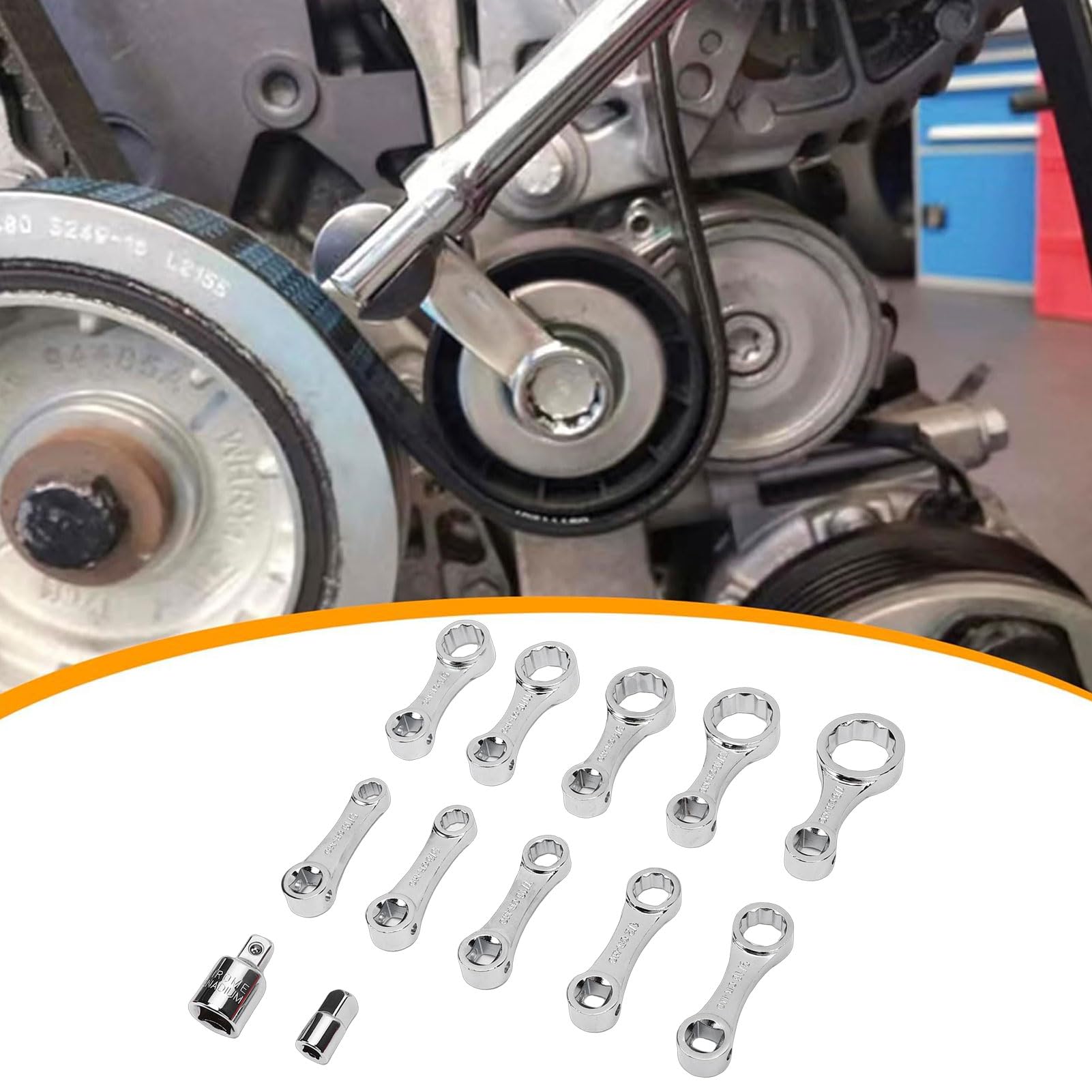 12-częściowy Zestaw Adapterów do Kluczy Skrętnych, Napęd 3/8" 12-kątne Przedłużki Nasadowe, Profesjonalny Zestaw Narzędzi dla Mechaników ze Stali Chromowo-wanadowej