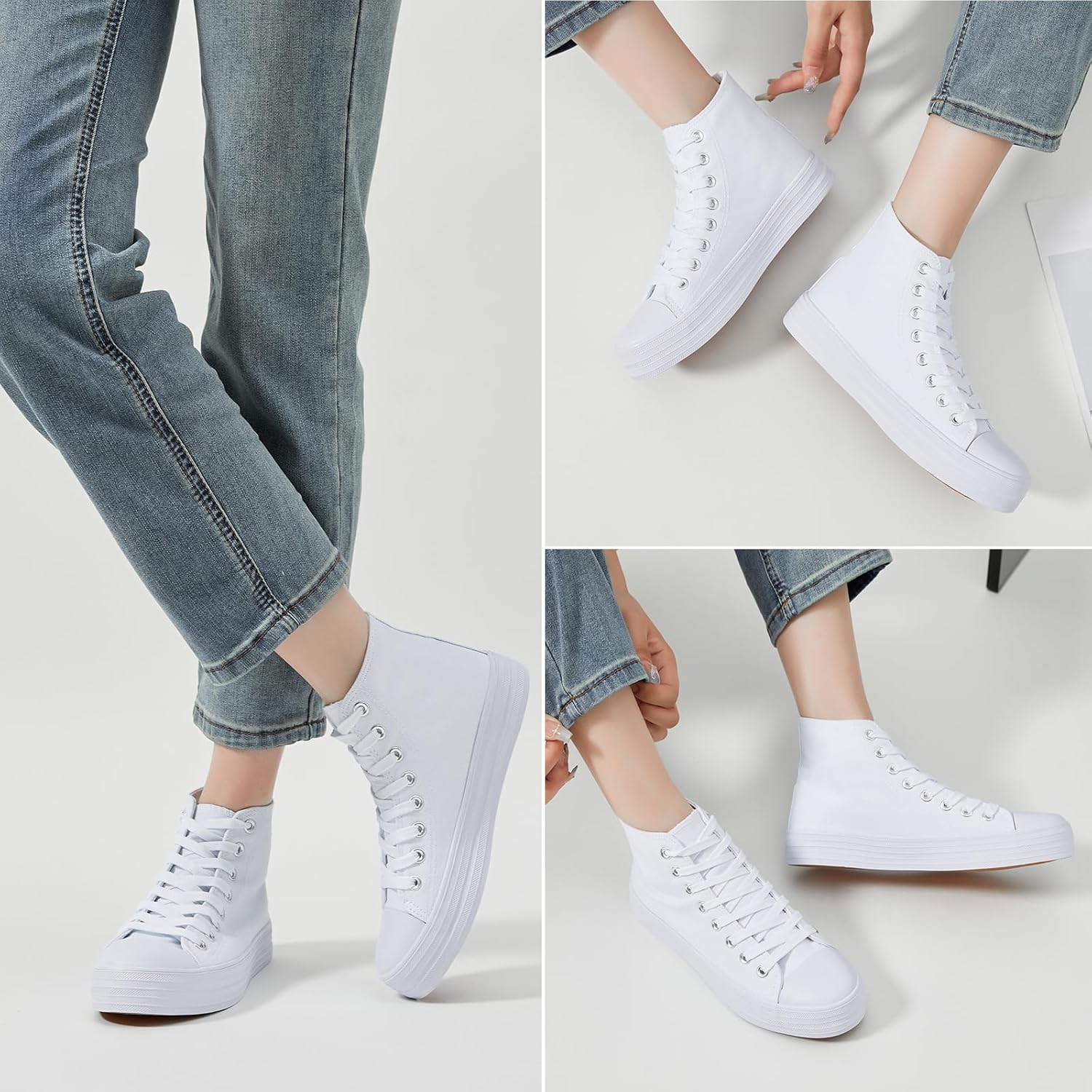 Witwatia Women's High Top Sneakers Canvas Shoes for Women Fashion Sneakers Comfortable Lace Up Casual Shoes - Image 2