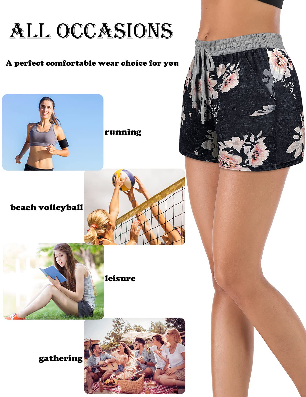 Blevonh Elastic Waist Soft Lounge Shorts Casual Pajama Shorts with Pockets