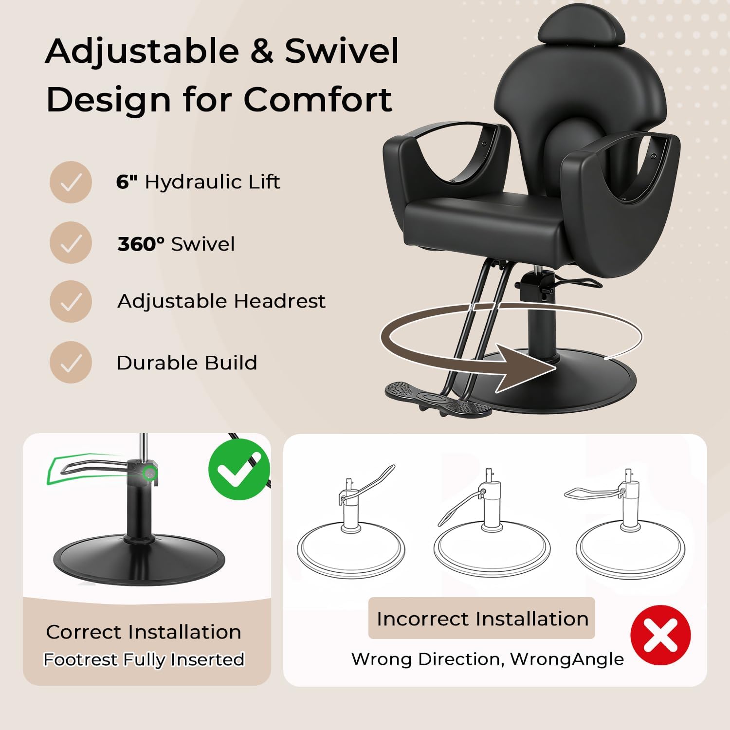 Salon Barber Chair for Hair Stylist, Reclining Salon Chair with 360° Swivel, Adjustable Height, Heavy Duty Hydraulic Hair Chair for Beauty Spa Equipment, Shampoo, Tattoo, Matte Black