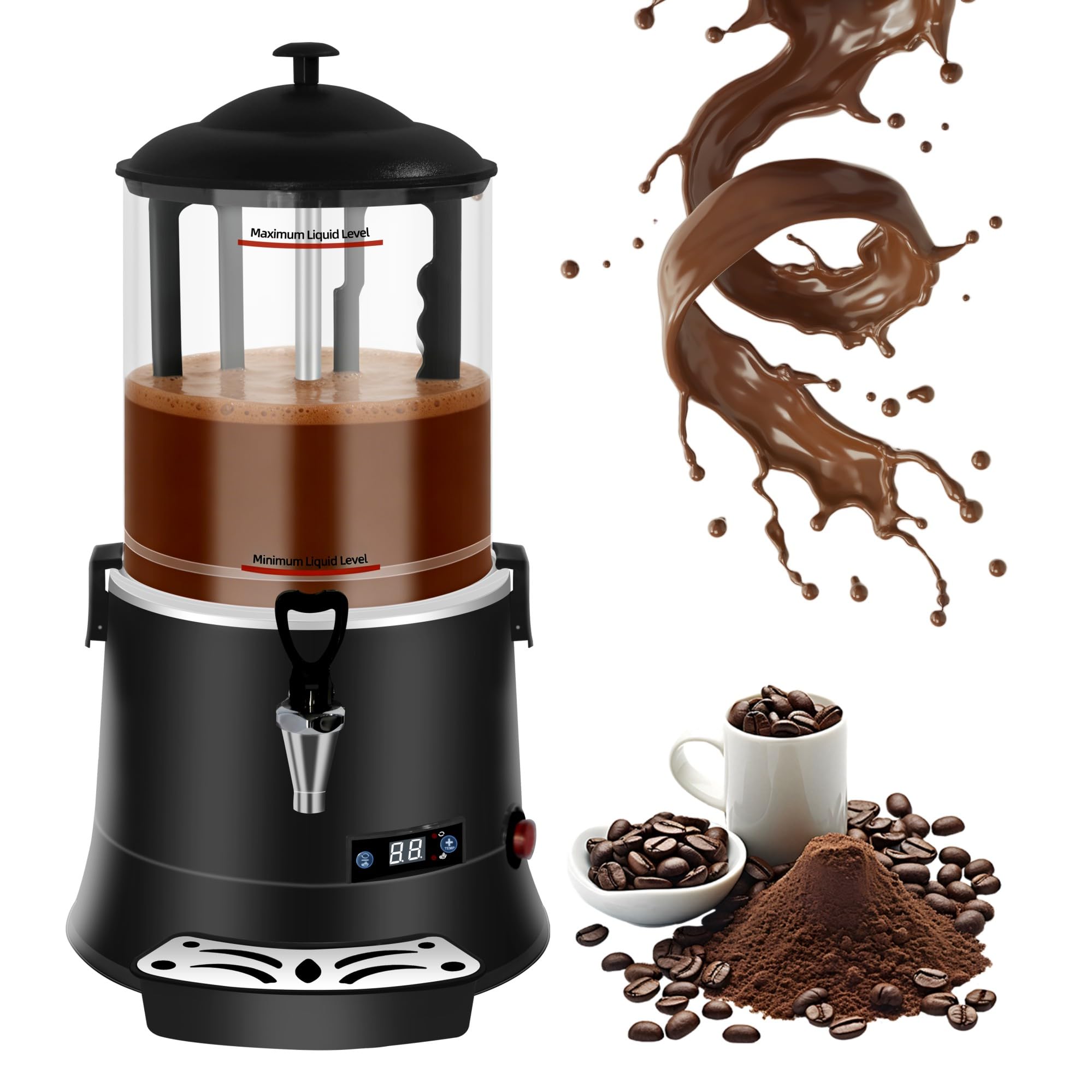 Gewerbliche Kakaodispenser Heiße Schokolade Maschine 10L, mit Intelligenter Temperatursteuerung Heißgetränke-Wärmer, Temperaturbereich 86°F-194°F, zum Erhitzen von Schokolade, Kaffee-Schwarz