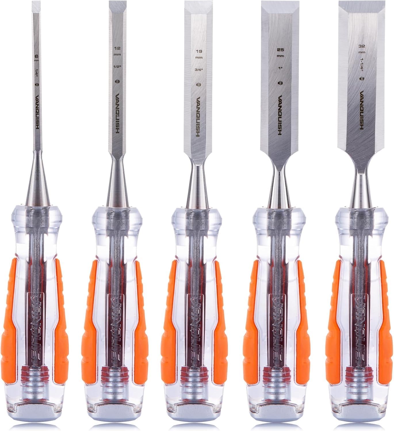 VANQUISH 5 Piece High-Impact Wood Chisel Set Mortise Chisel with Storage Bag for Woodworking Carving (4609)