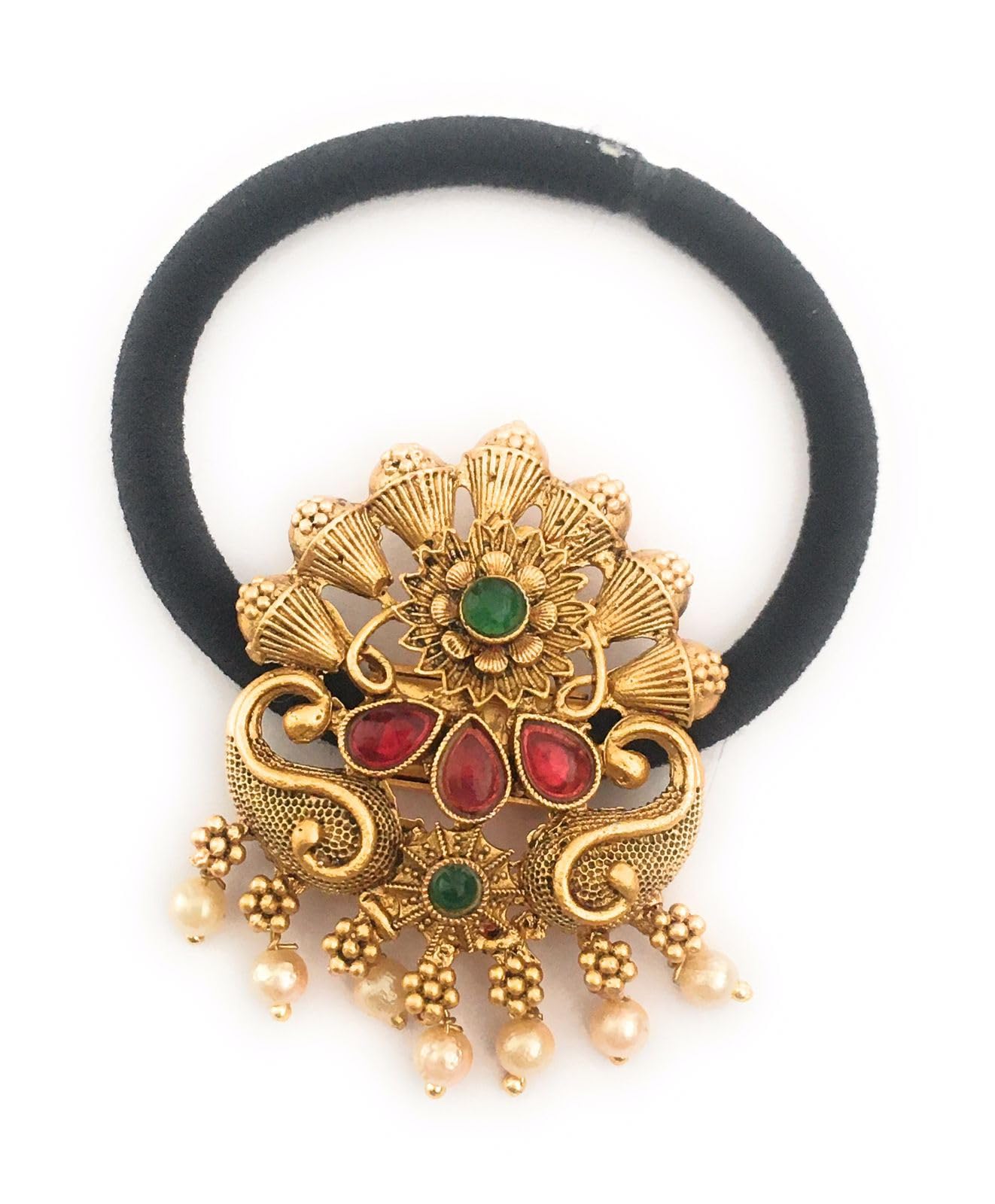 hair bands for women and girls black colour hair rubber bands with antique gold color stones decoration (pack of 1) hair ties ponytail holders center clips for children (B0D2VTQZQ6) Amazon Price History, Amazon Price Tracker