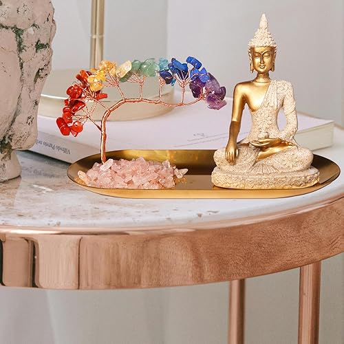 Vista 4 de Estatua de Buda y árbol de cristal, meditación de yoga y decoración zen, estatua sentada de Sakyamuni en Tailandia (4.3 pulgadas), para oficina