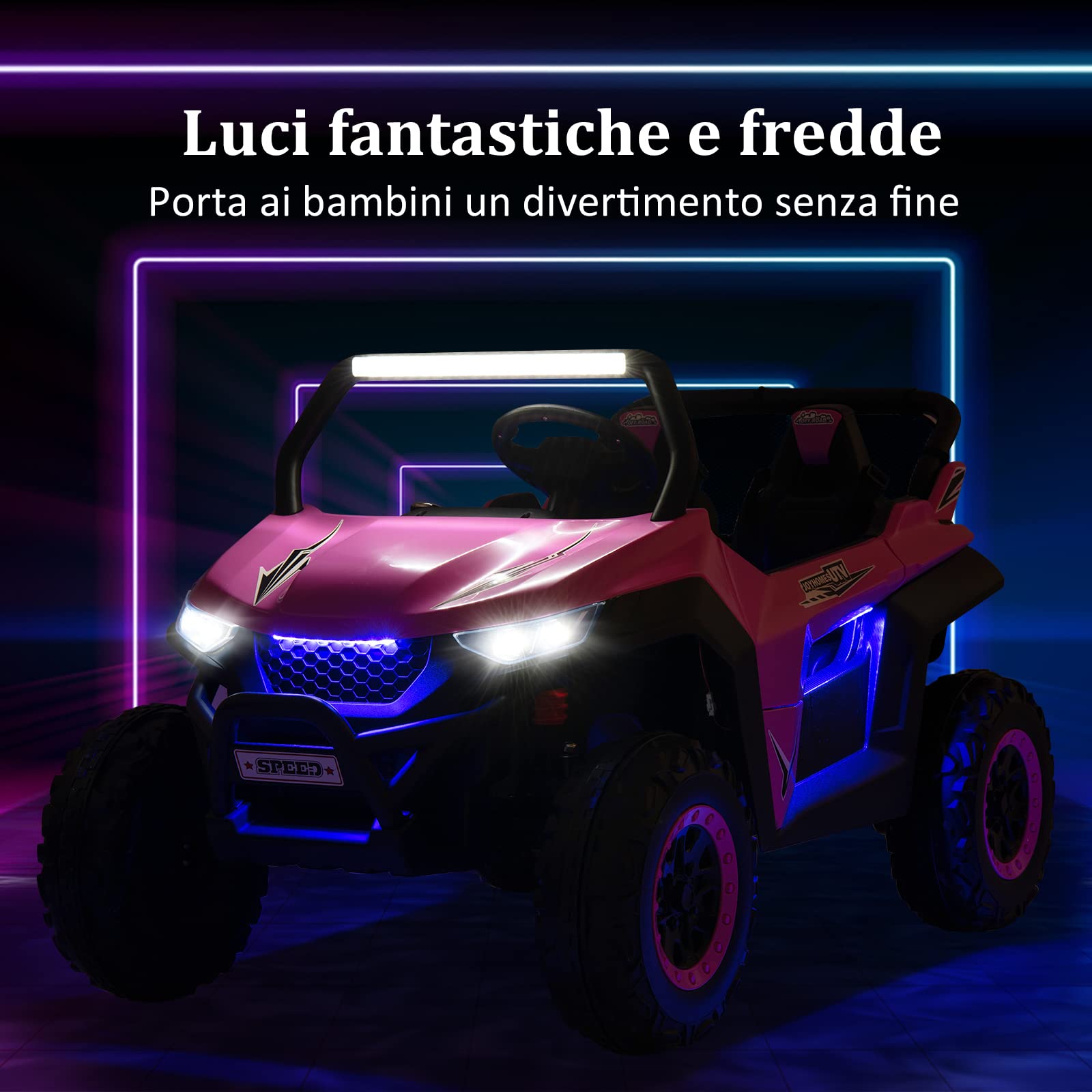 COSTWAY 12V Auto Elettrico per Bambini, Macchina Fuoristrada a 2 Posti, Macchina Elettrica con Luci Suoni, Regalo per Bambini 3-8 Anni, 118x74x71 cm (Rosa)