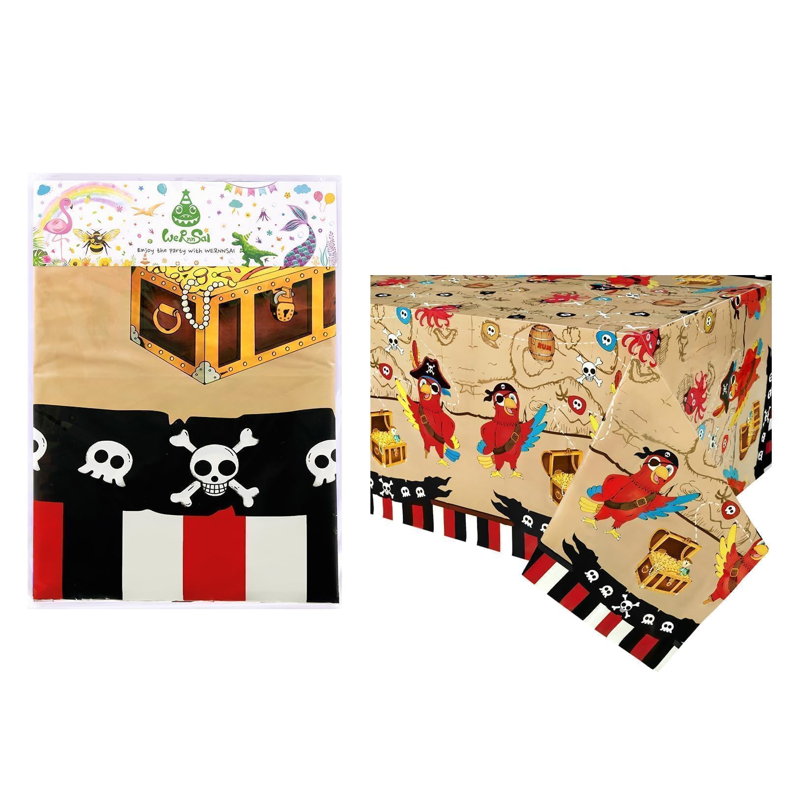 Tovaglia Per Festa Pirata WERNNSAI 137x274 Cm - Plastica Con Mappa Del Tesoro, Decorazione Nautica Per Compleanni Bambini