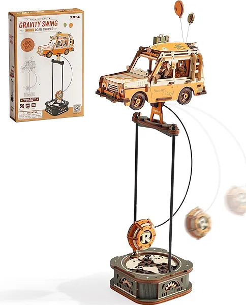ROKR Pendulum Balance Toy, 3D Wooden Puzzles for Adults, Retro Road Tripper Car, DIY Craft Wood Puzzle Kit, Unique Gift for Men Women