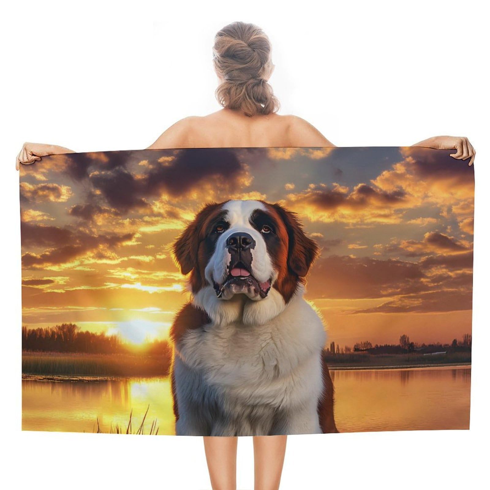 CGSBNGHA Saint Bernard Dog Sunset Beach Towels Soft Bathroom Bath Pool Swim Towels for Women Men