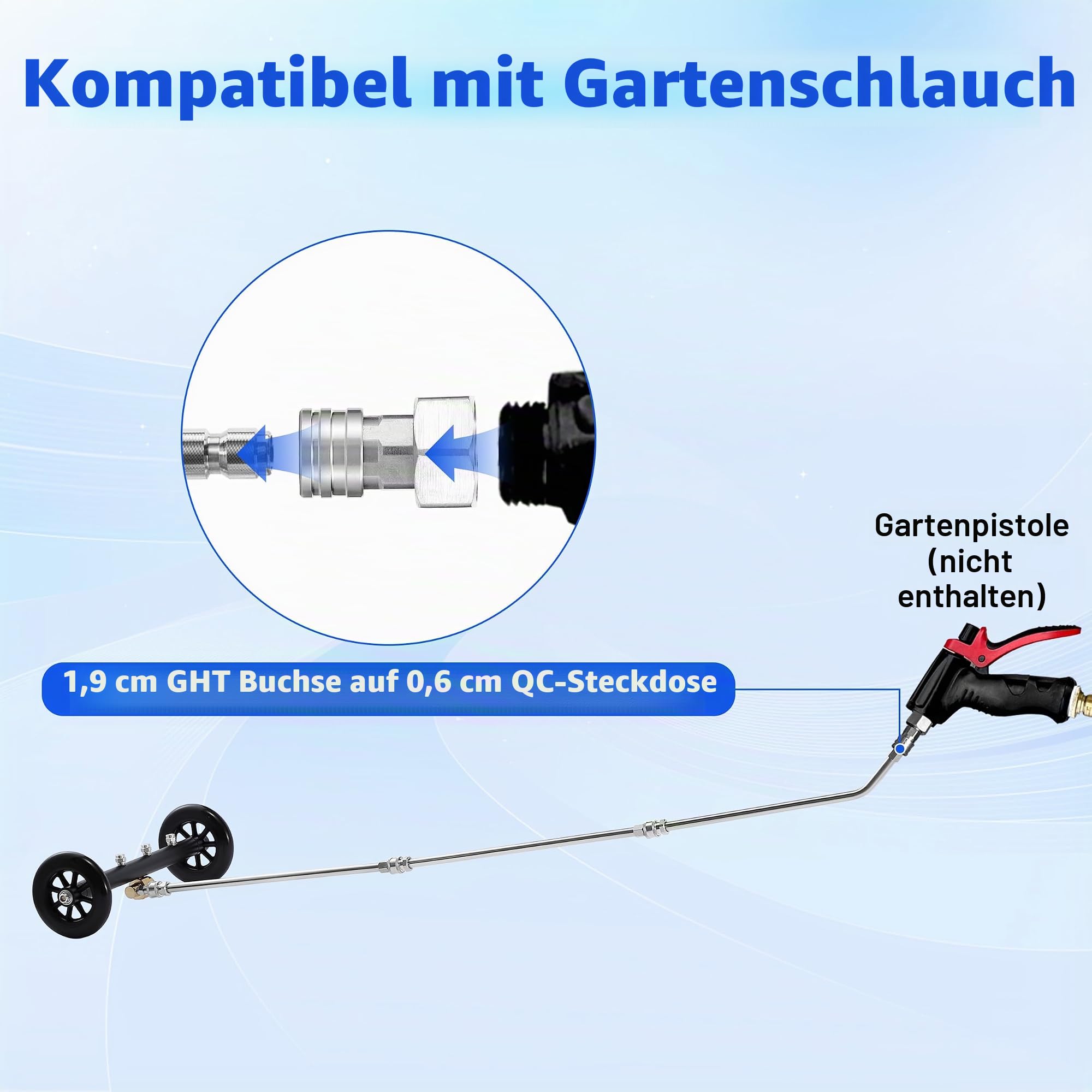 Tool Daily Unterwagen Hochdruckreiniger Aufsatz 16 Zoll, Doppelfunktion Unterbaureiniger für Hochdruckreiniger und Gartenschlauch, unter Autowaschwasserbesen mit 3 Stück Verlängerungsstab, 4000 PSI