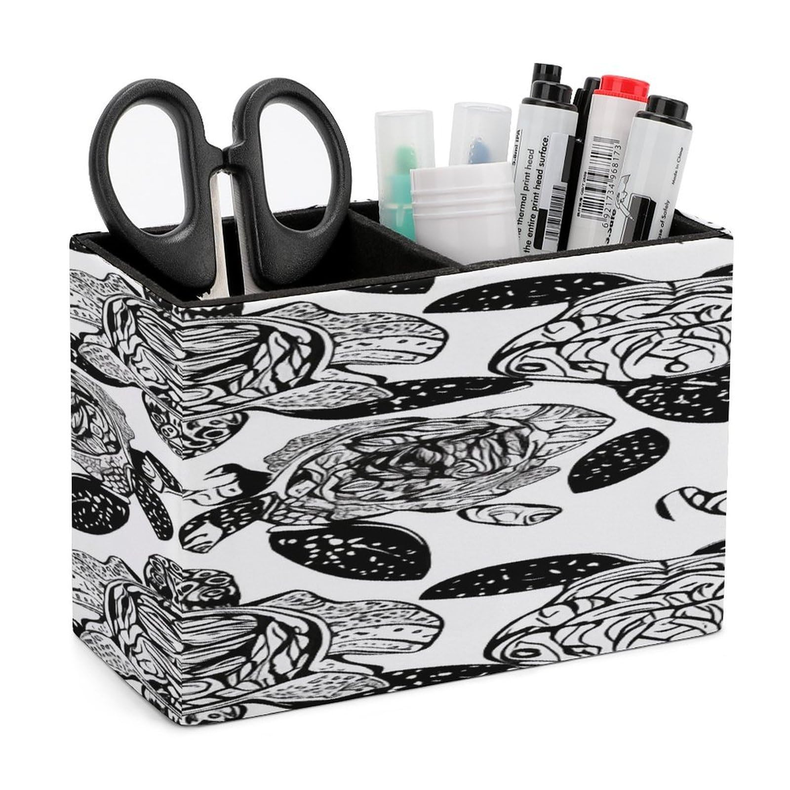 LZQPOEAS Animals Sea Turtles Leather Pen Holder Square Pencil Holder Multi-Functional Desk Organizer Modern Pen Cup Pencil Cup Minimalist Desktop Stationery Organizer for Desk Office Home