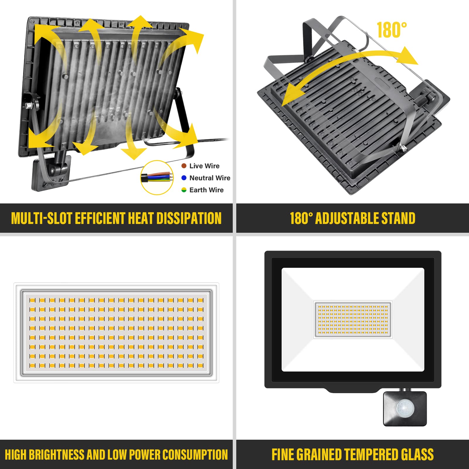 Willpower LED Security Lights Outdoor Motion Sensor 100W LED Floodlight 10000lm IP66 Waterproof PIR Lights Warm White 3000K Wall Light for Garden Backyard Garage Doorway Court Patio Lawn - Image 3