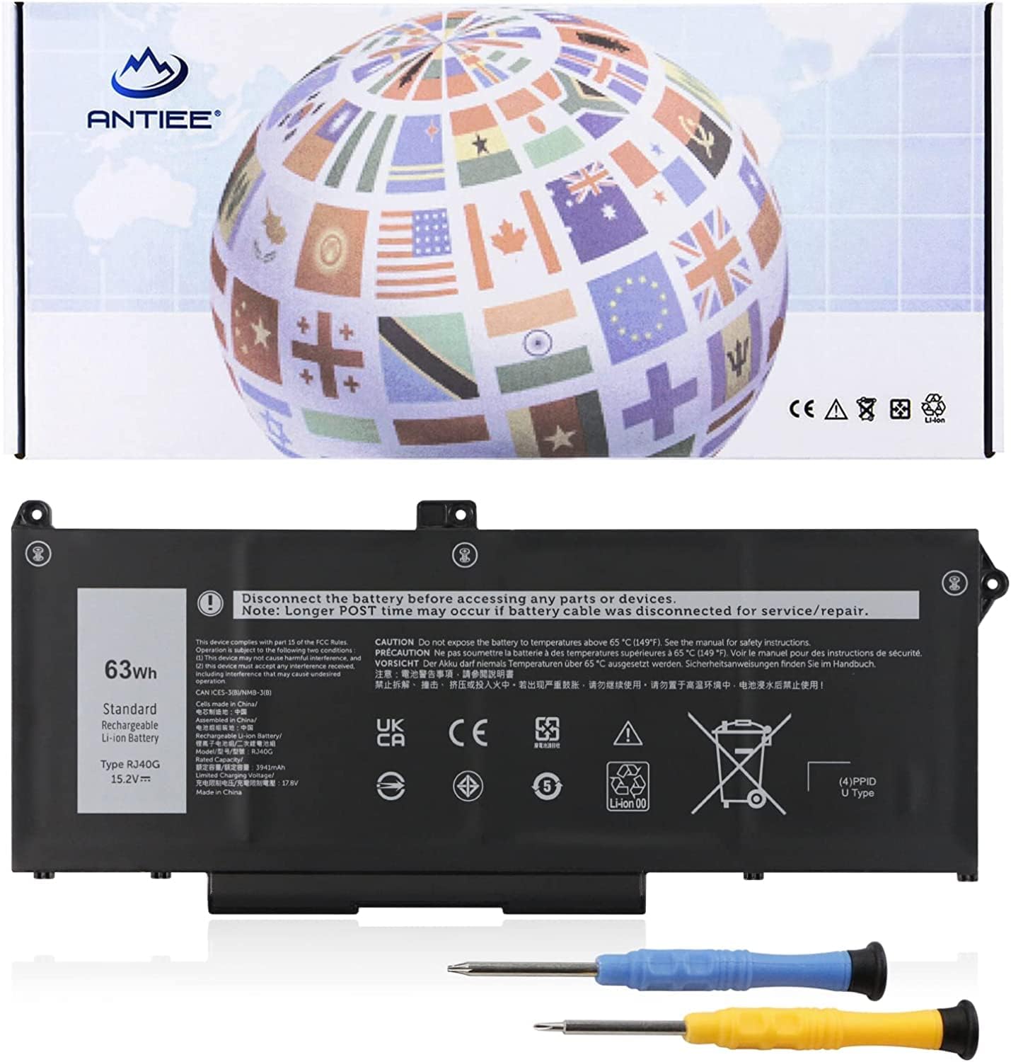 ANTIEE RJ40G Ersatz Akku für Dell Latitude 14 5420 Latitude 15 5520 Precision 15 3560 Series P137G P137G001 P104F P104F001 P104F002 005R42 075X16 01K2CF WY9DX 0WK3F1 0M3KCN 15.2V
