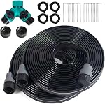 Sprinkler Hose with Holes, Flat Soaker Hose 100 Ft (25 ft 4pack) with Garden Staples and Splitters, Watering Drip Irrigation Hoses for Lawn, Vegetable and Garden Beds (100 ft)
