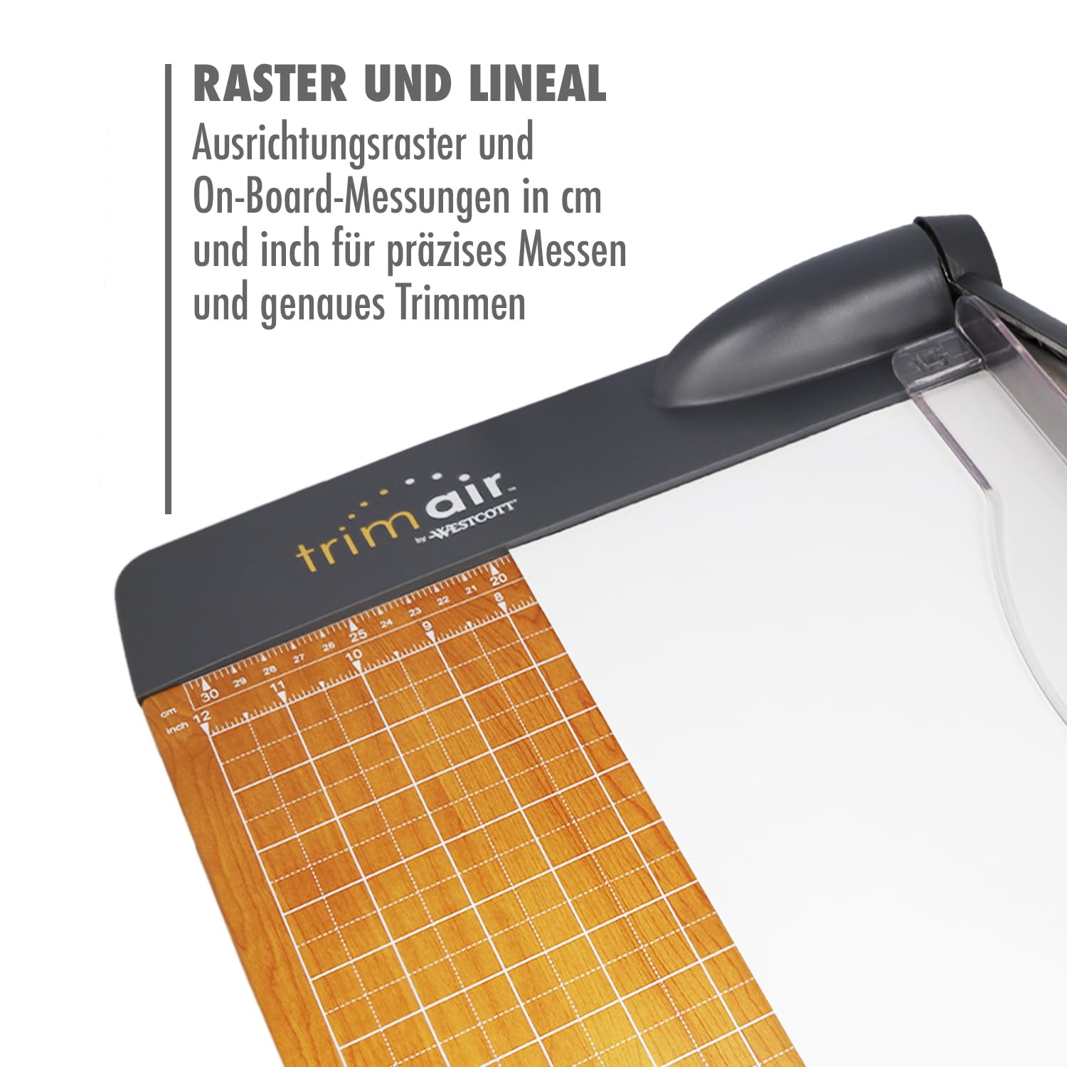Westcott TrimAir Papierschneider 15" (38 cm), Premium Schneidemaschine mit Holzkern und titanbeschichteter Klinge, Hebelschneider inkl. Raster & Maßskalen für bis zu 30 Blatt, 15107