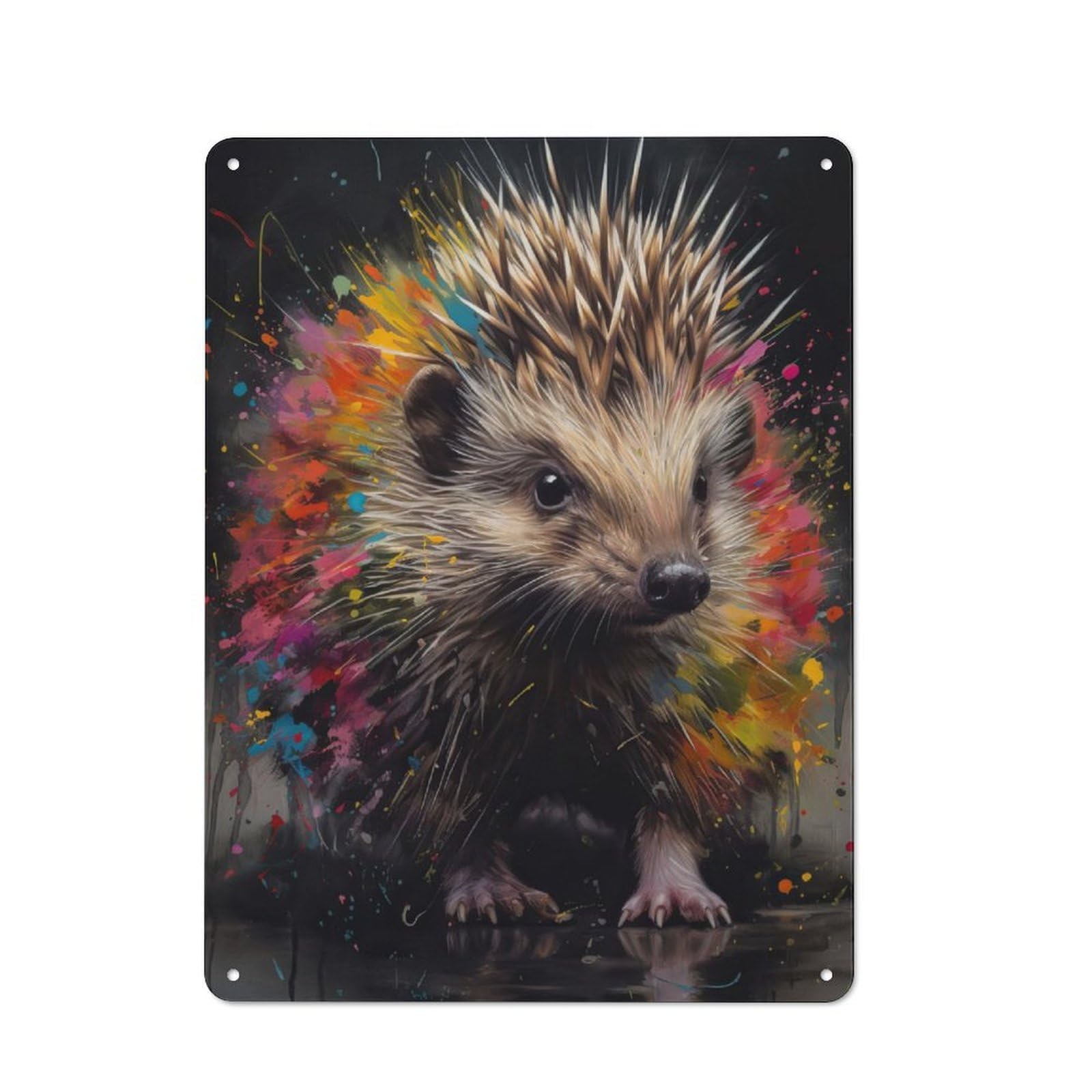 Junmoney Hedgehog Painting Tin Sign 40X30cm With For Workshop Wall, Vintage Decor, For Metal Sign Collectors, For Garage And Workshop Walls