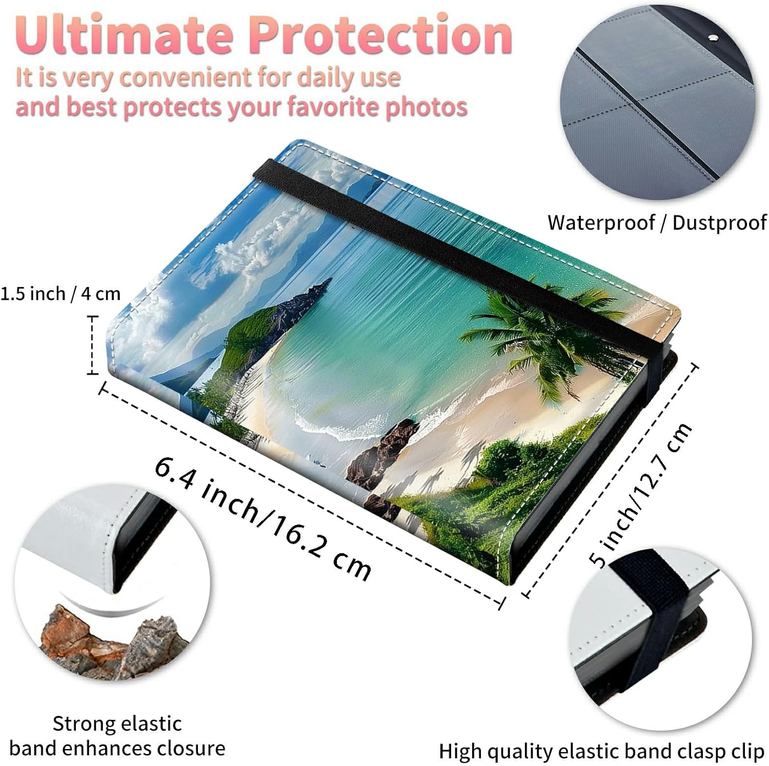 Beach Ocean Photo Album 4x6 120 Pockets Photos with Strong Elastic Band, Small Mini Albums Sheet Protector Folder for Photos, Album for Family Wedding Anniversary Women Men Vacation Gift - Image 3